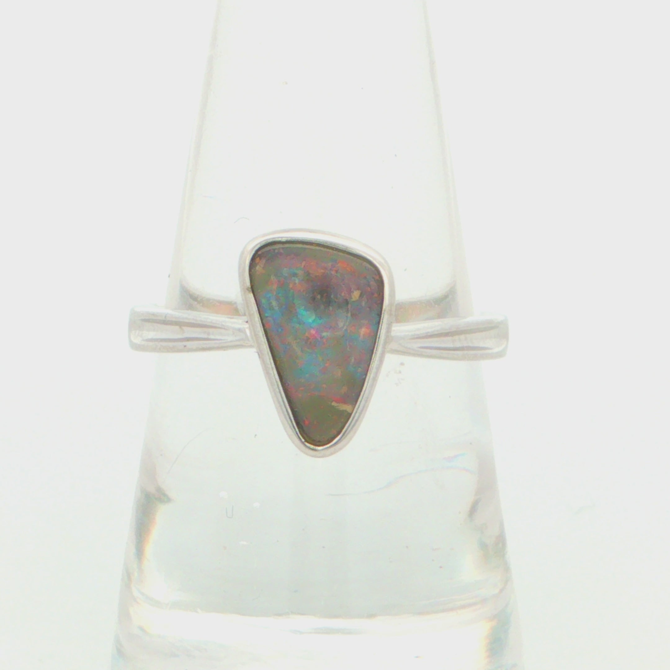 Boulder Opal Ring set in 925 Sterling Silver - Multicolour