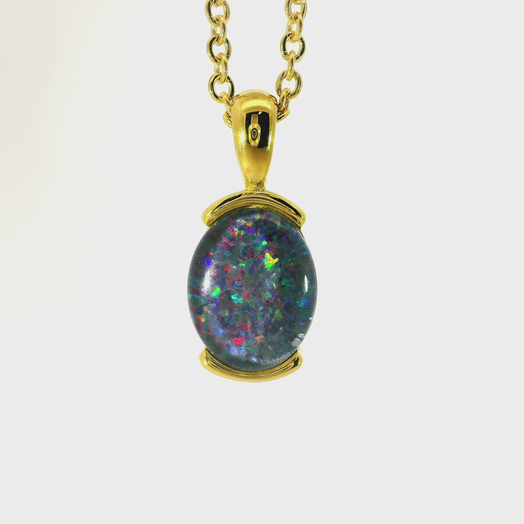 Video of a Triplet Opal Pendant set in Stainless Steel Gold Plated - Australian Opal Cutters and Pearl Divers
