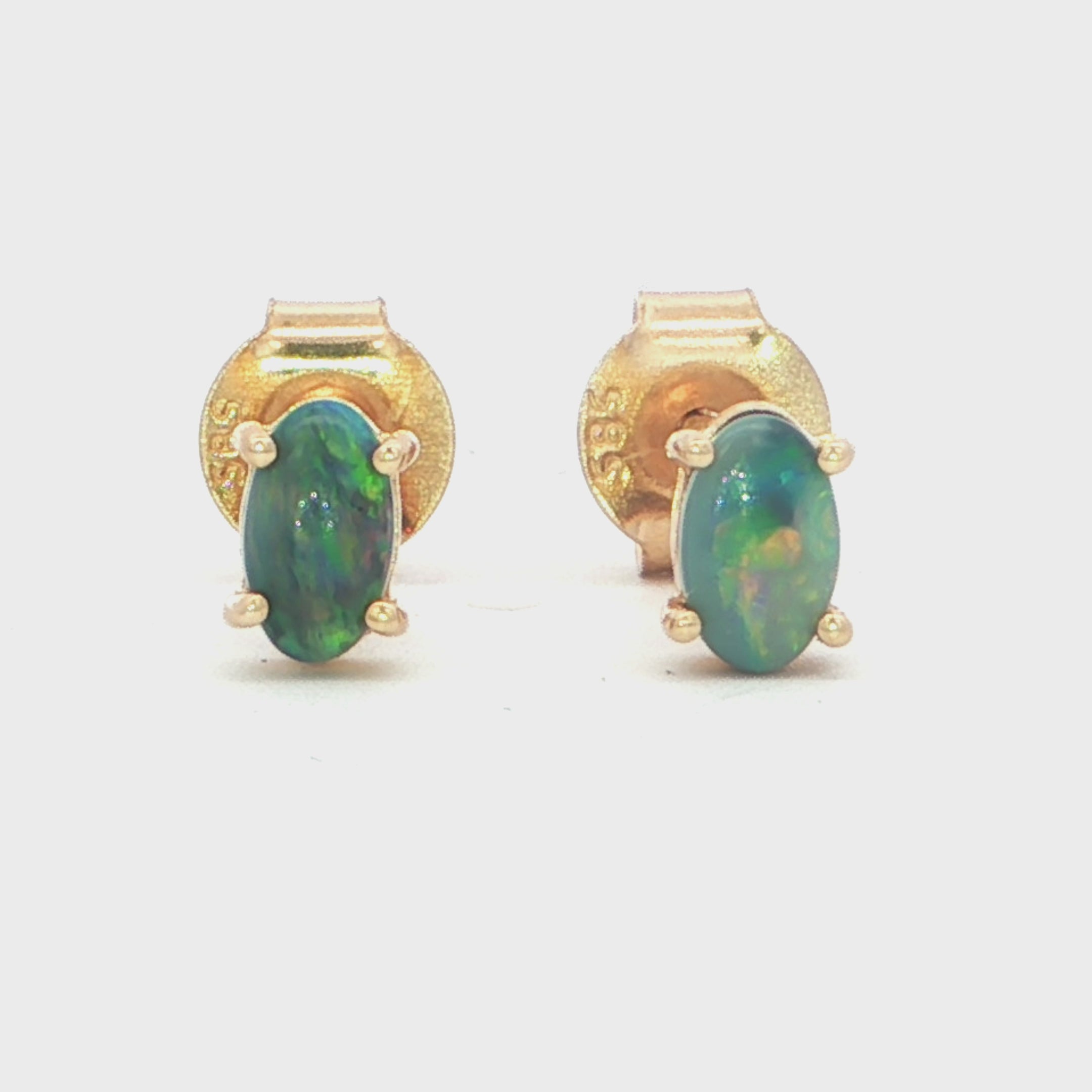 Dark Opal Earrings in 14K Yellow Gold - Multicolour