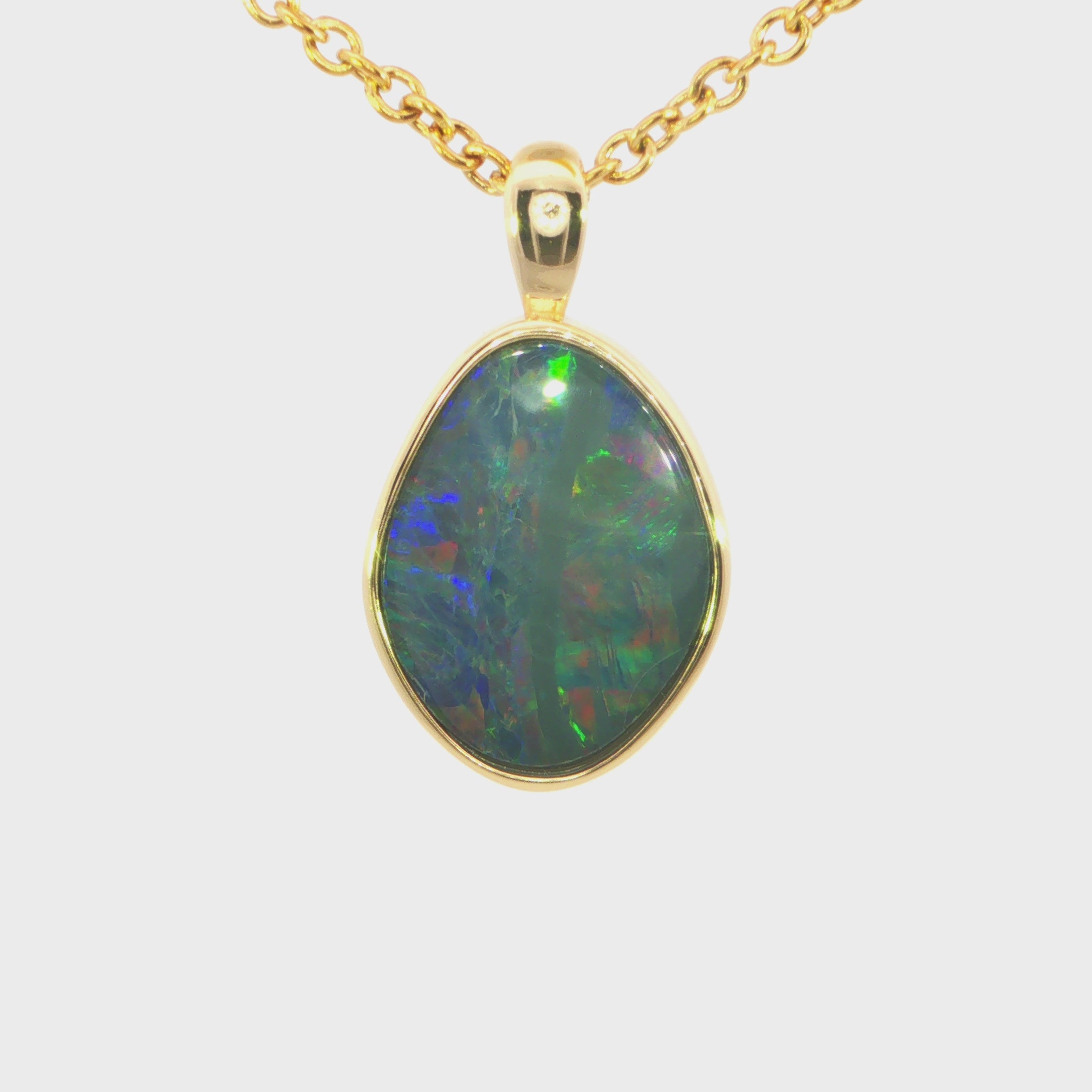 Australian Doublet Opal Pendant set in Gold Plated Sterling Silver - Multicolour