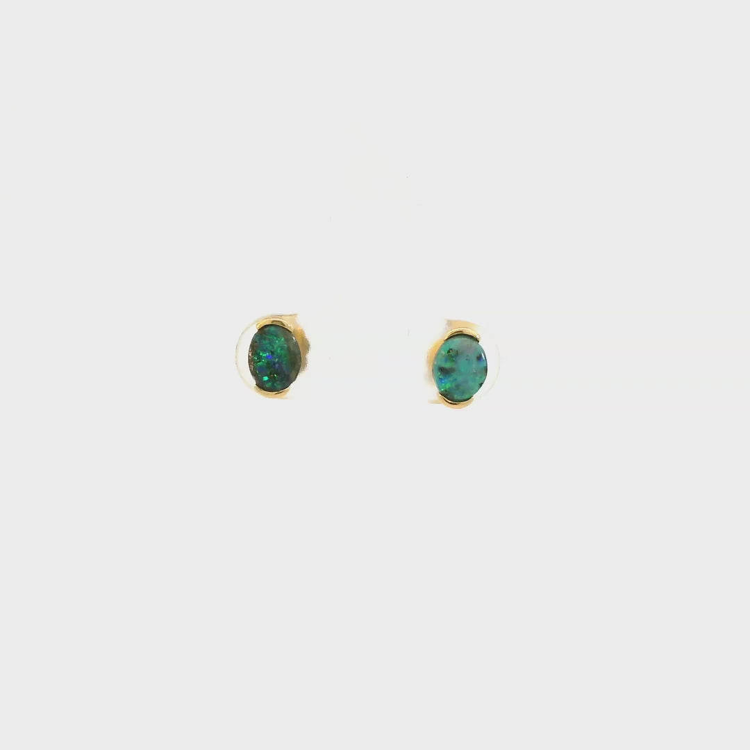 Boulder Opal Earrings in 14K White Gold - Multicolour