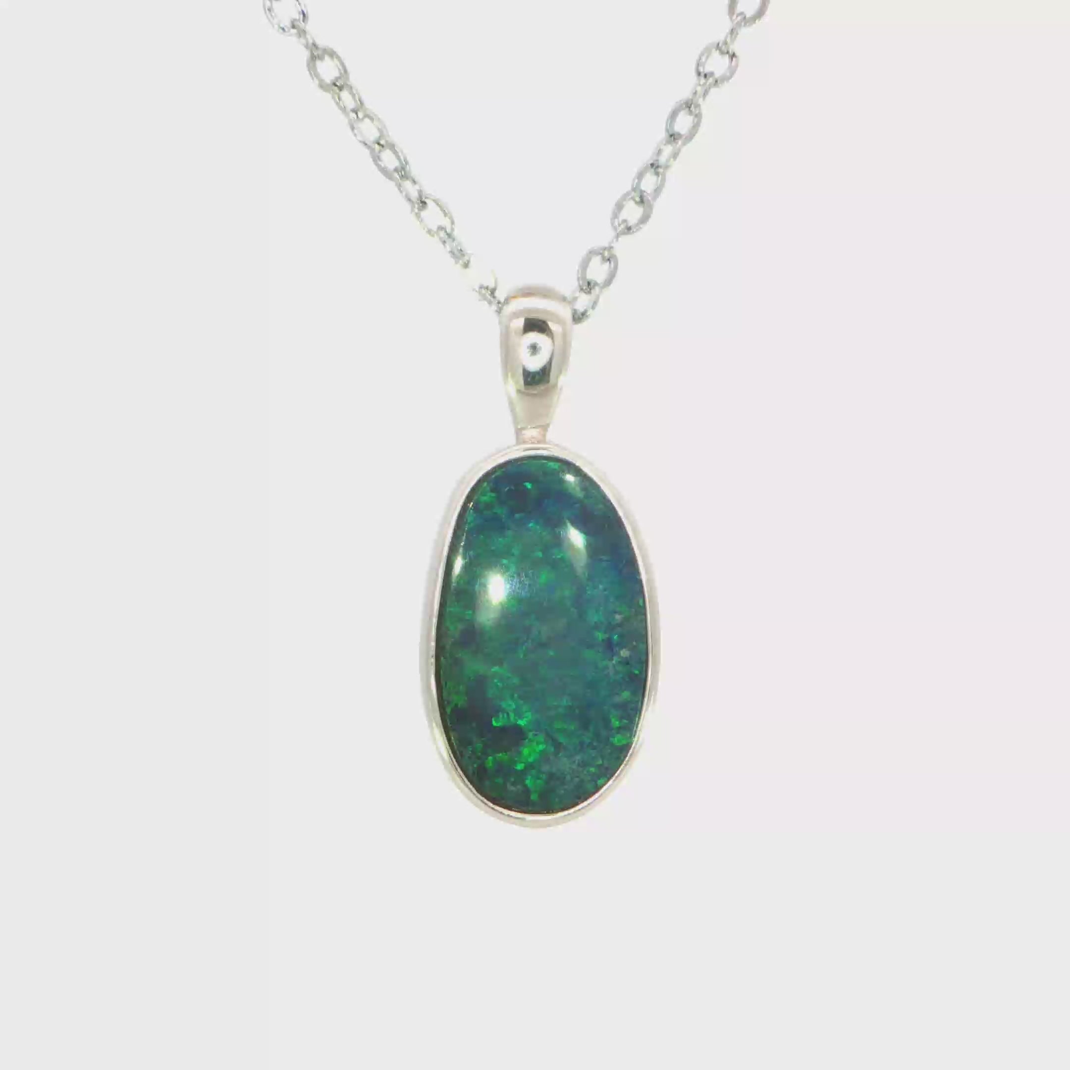 Australian Doublet Opal Pendant set in 925 Sterling Silver - Green-Blue