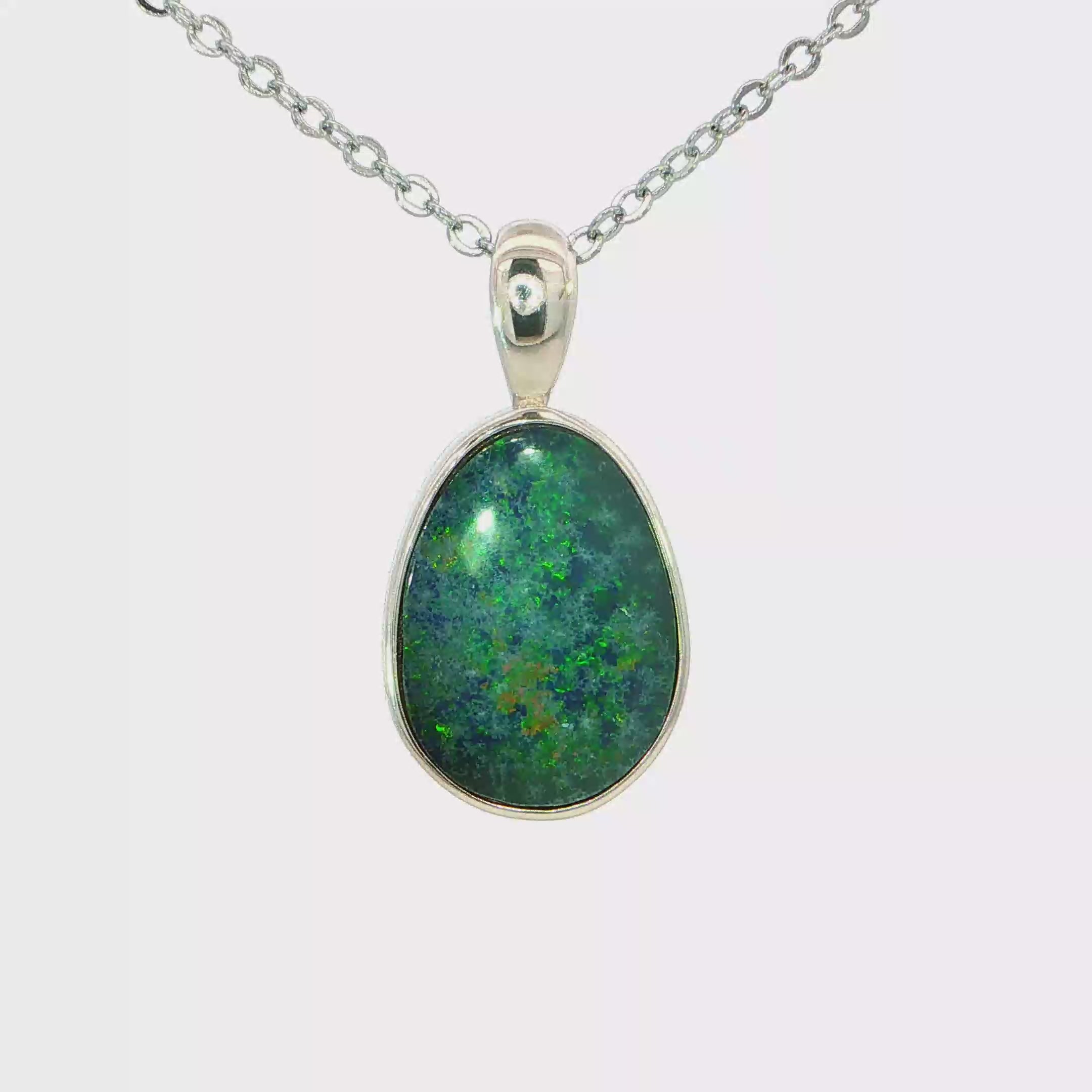 Australian Doublet Opal Pendant set in 925 Sterling Silver - Green-Blue