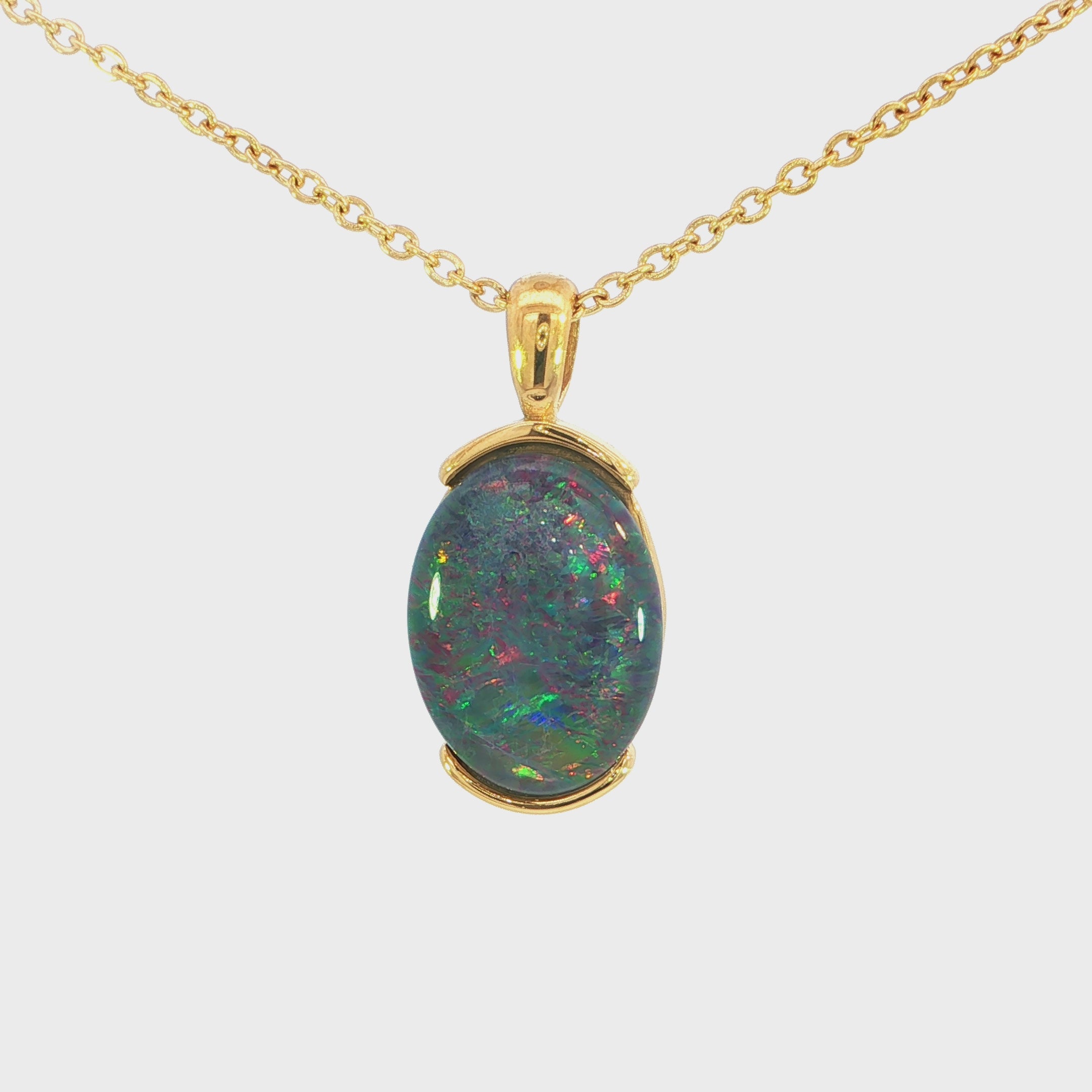 Triplet Opal Pendant in Gold Plated Stainless Steel - Multicolour