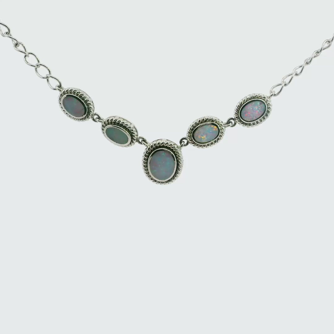 Doublet Opal Necklace in 925 Sterling Silver - Green-Blue