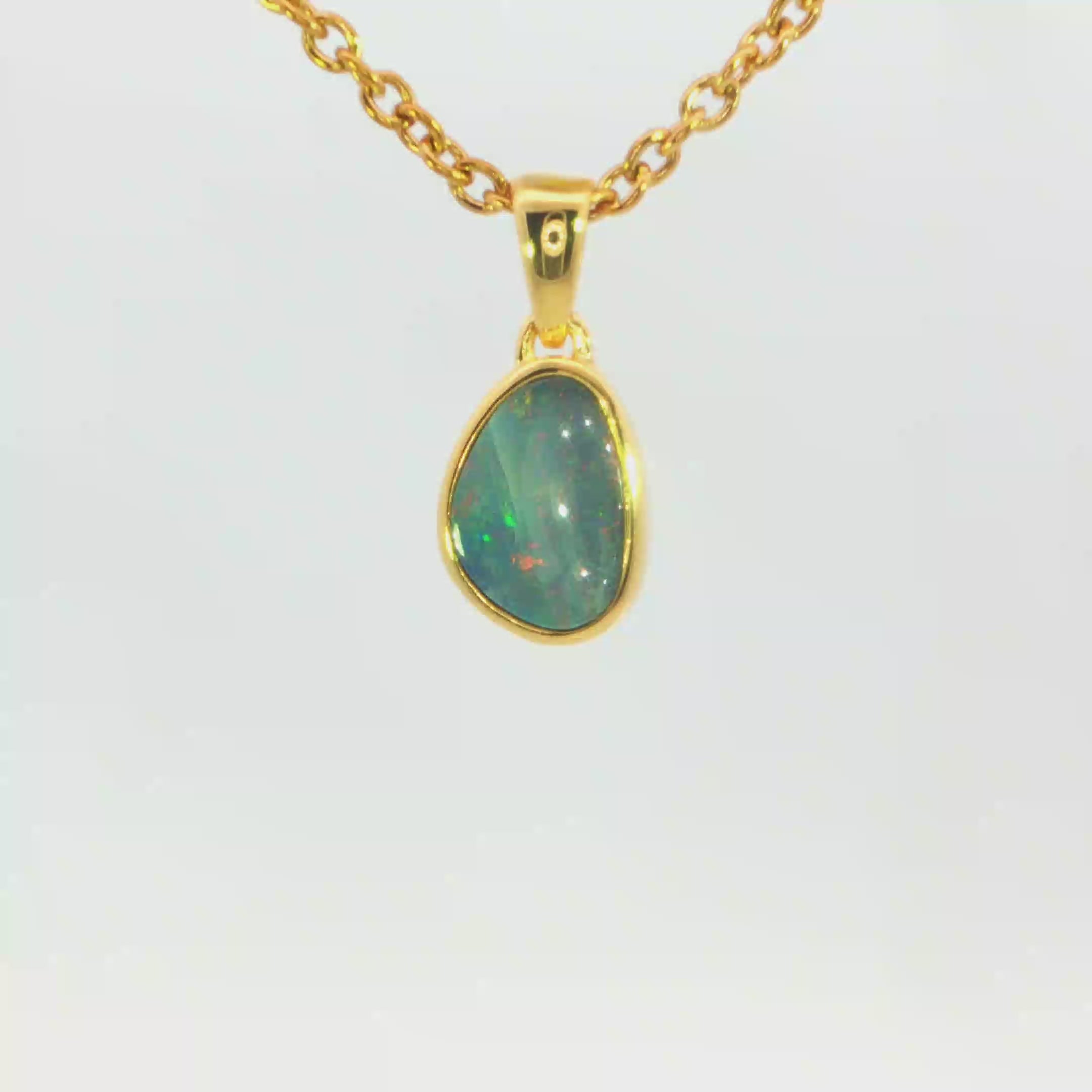 Australian Doublet Opal Pendant set in Gold Plated Sterling Silver - Multicolour