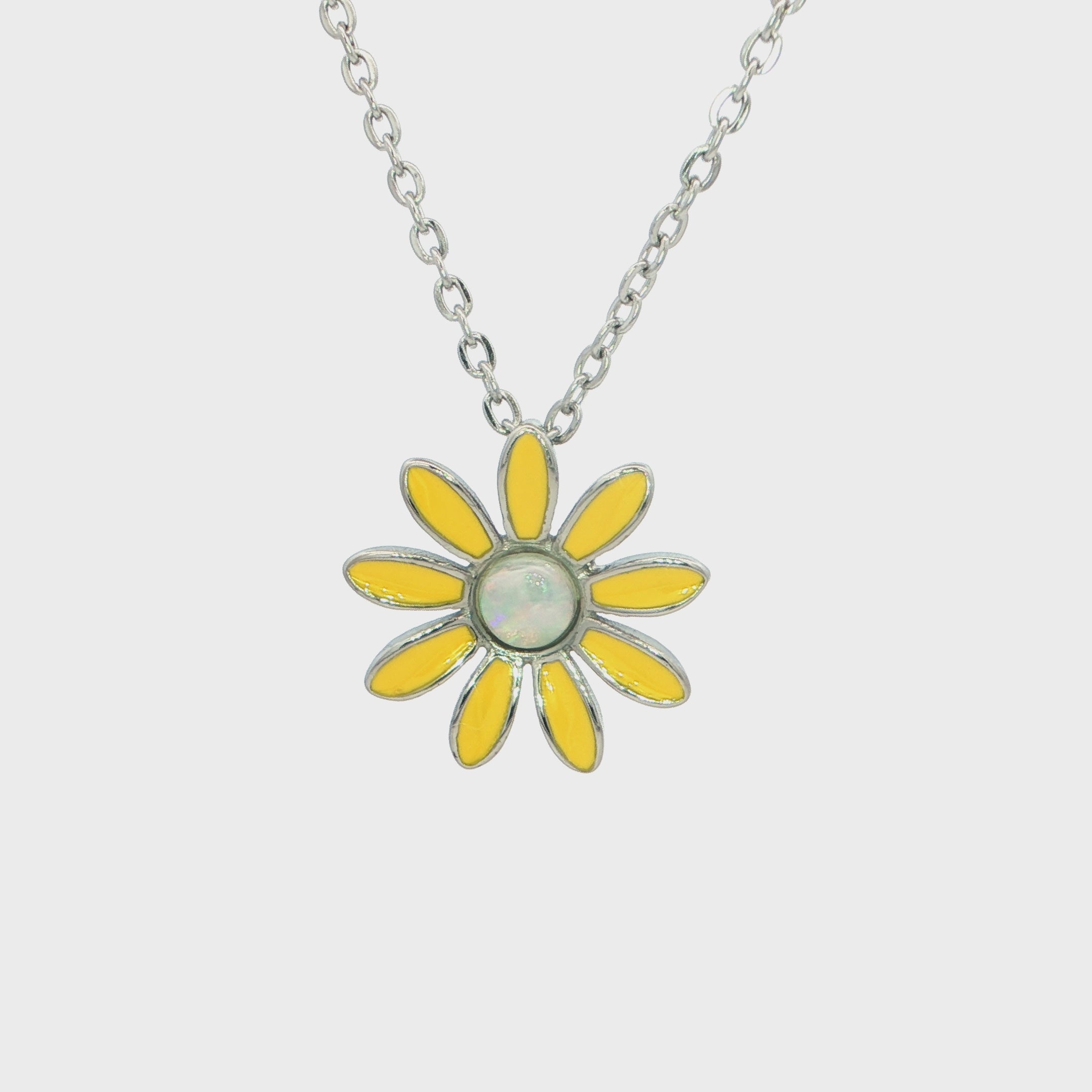 Light Opal Daisy Pendant in Stainless Steel - Multicolour