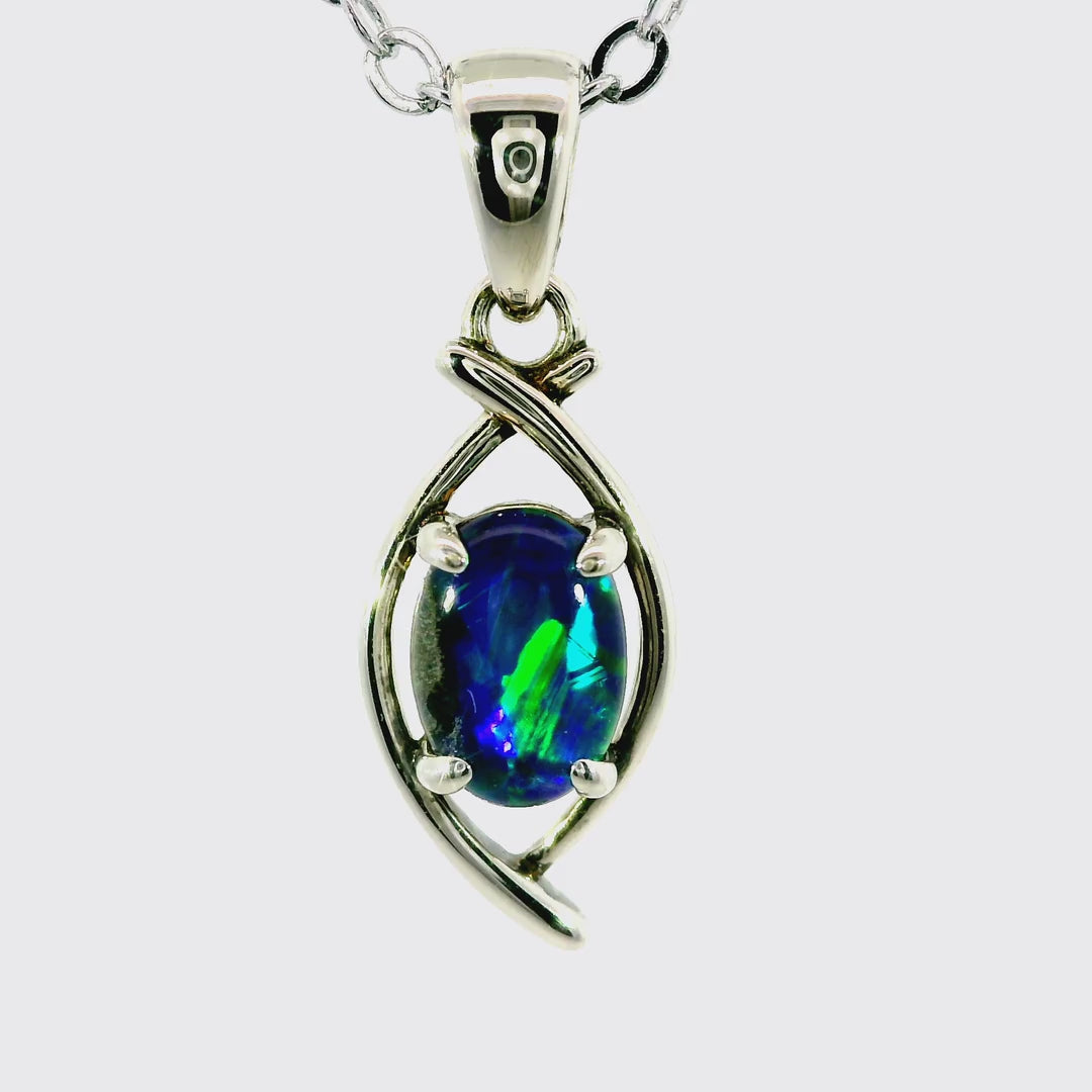 Triplet Opal Pendant in 925 Sterling Silver - Green-Blue