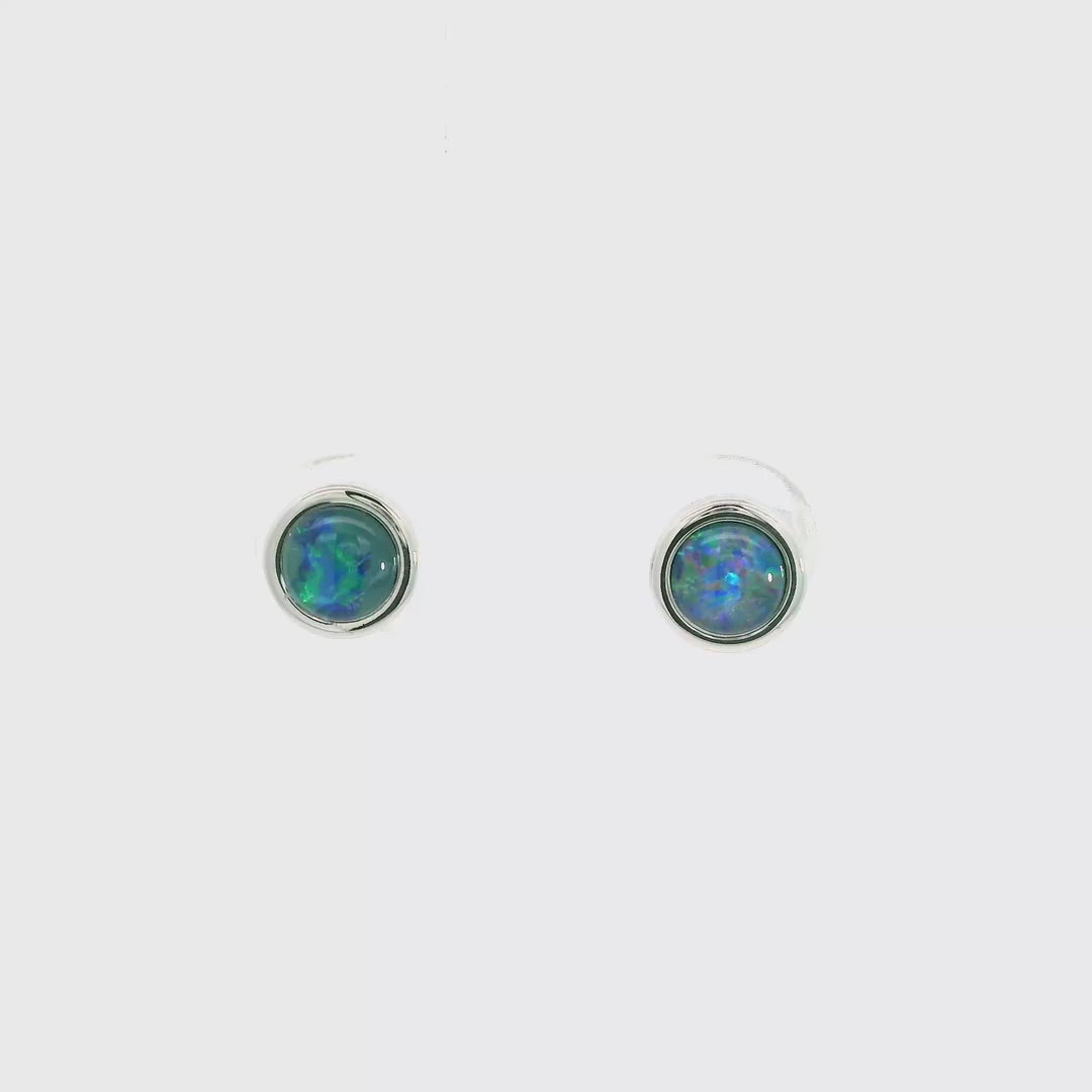 Triplet Opal Earrings in Stainless Steel - Blue-Green BG