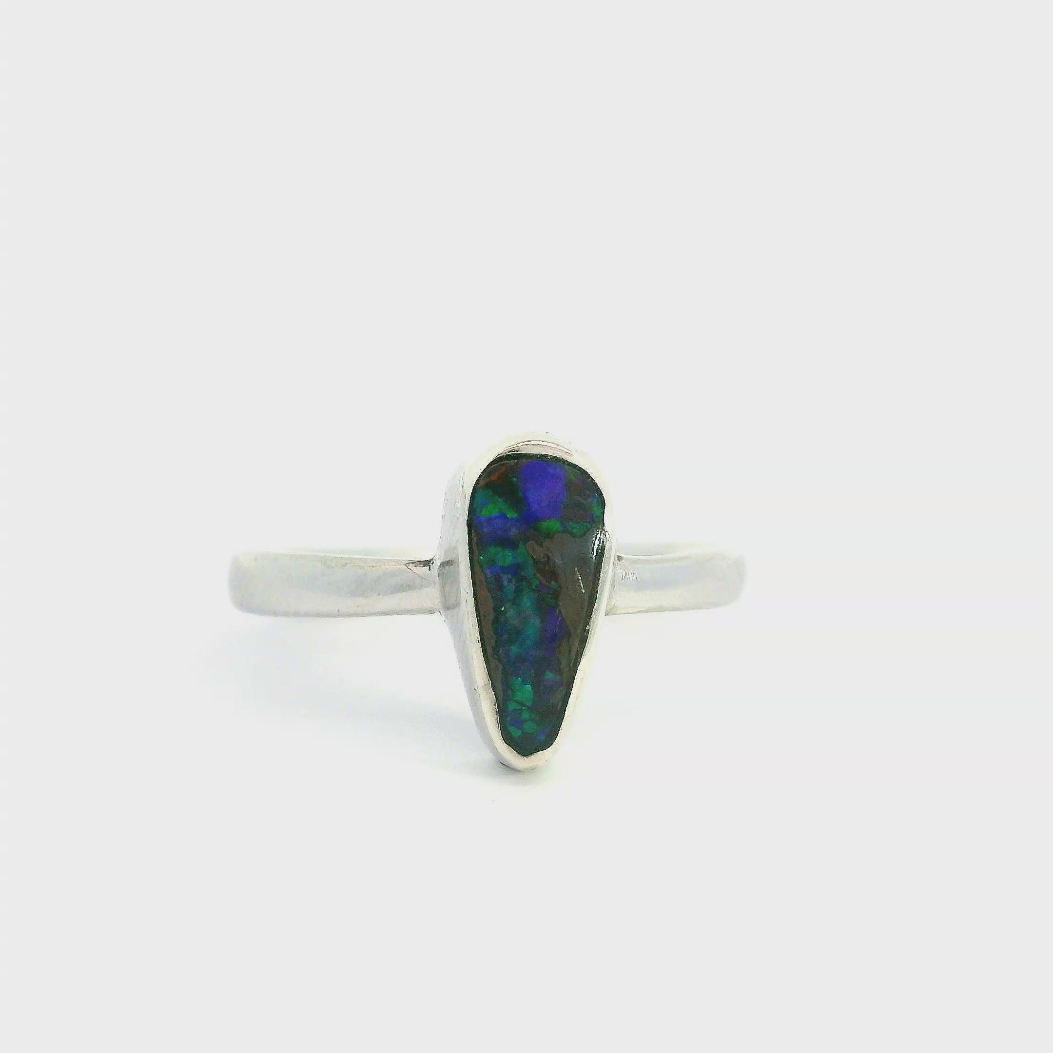 Freeform Australian Boulder Opal Ring set in 925 Sterling Silver