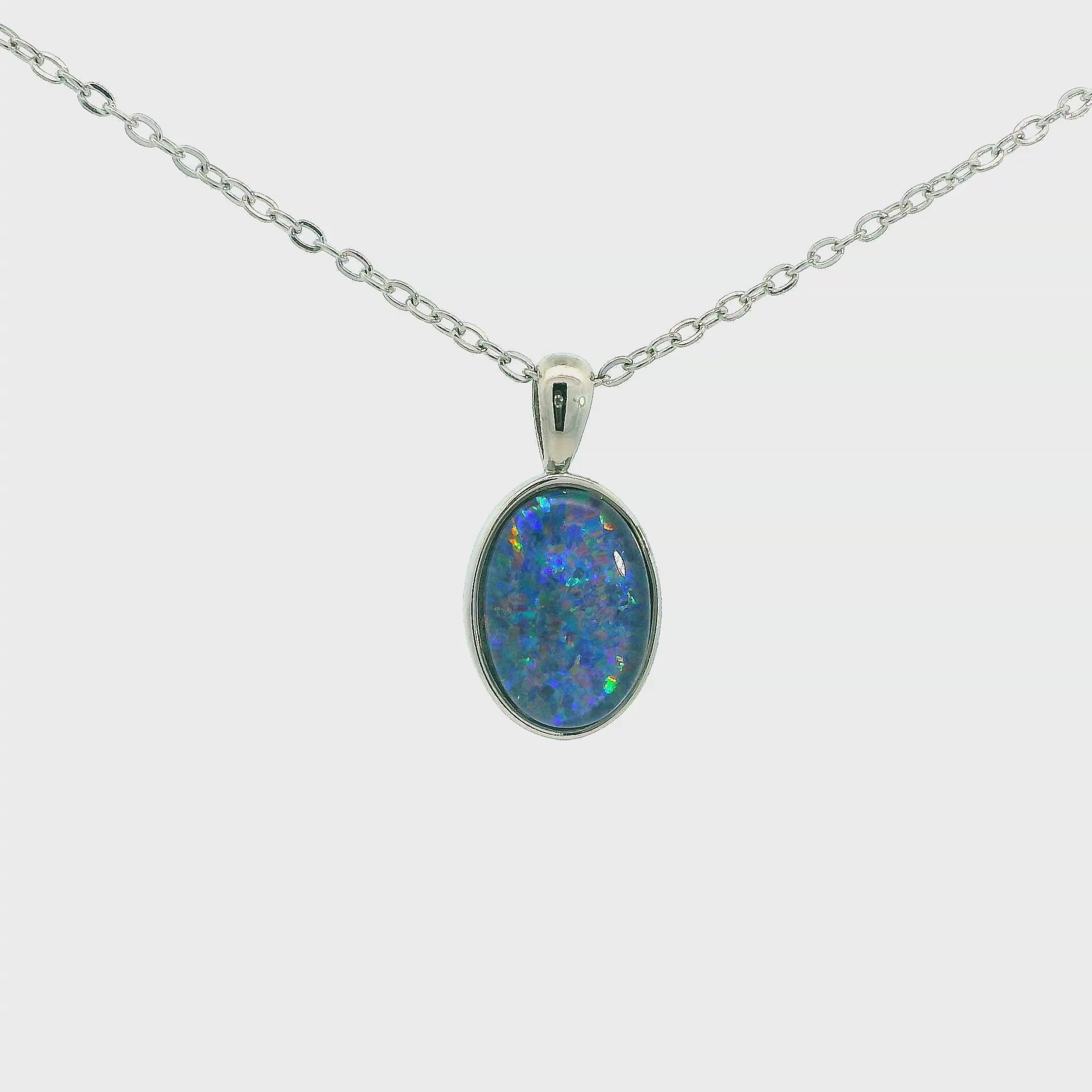 Triplet Opal Pendant in Stainless Steel - Green-Blue