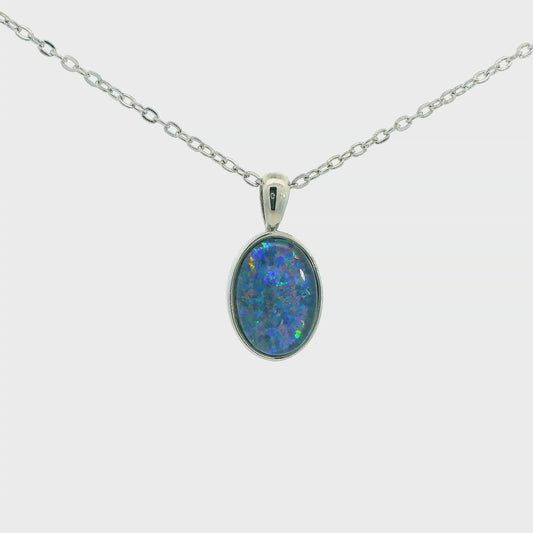 Triplet Opal Pendant in Stainless Steel - Green-Blue