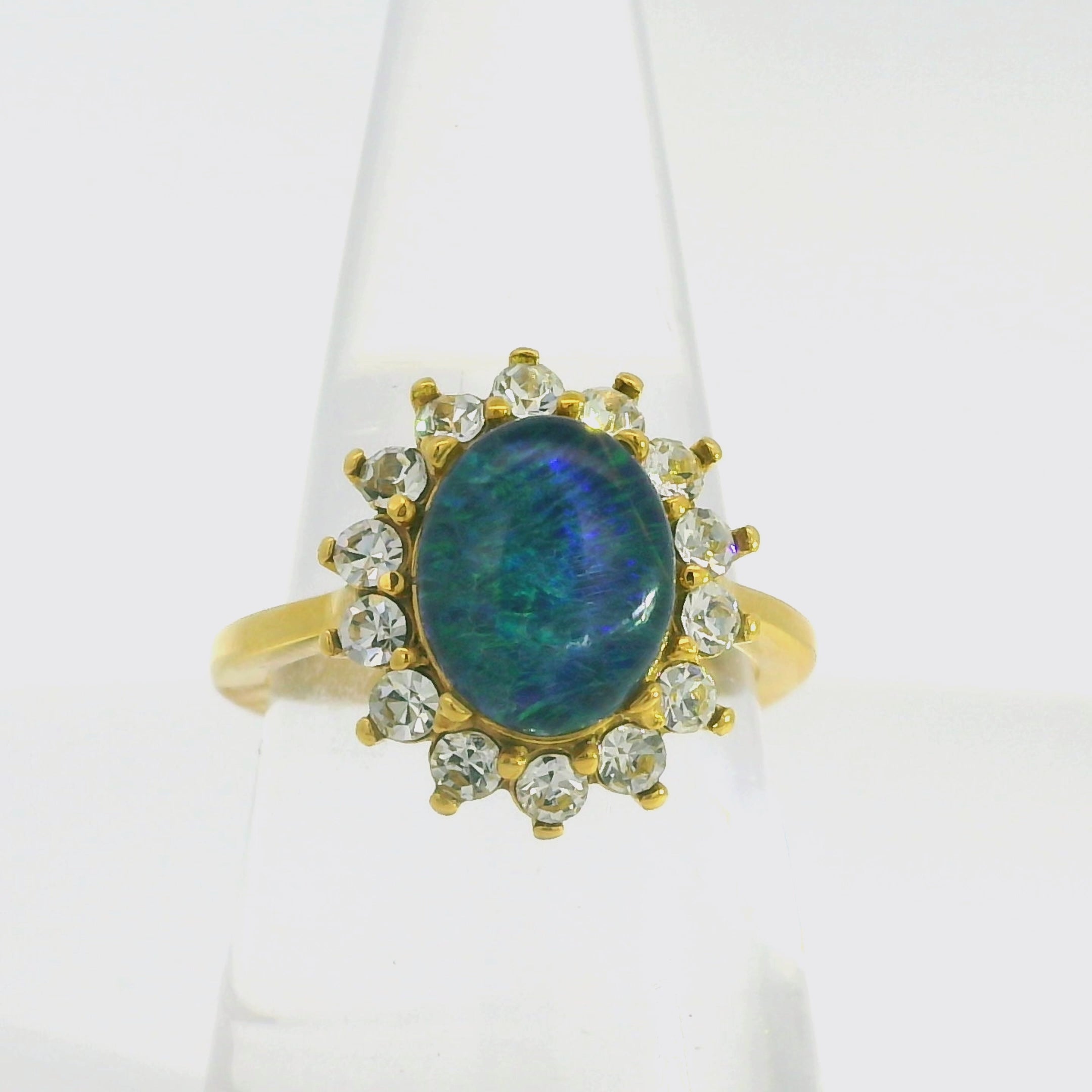 Triplet Opal Ring set in Gold Plated Stainless Steel - Blue-Green