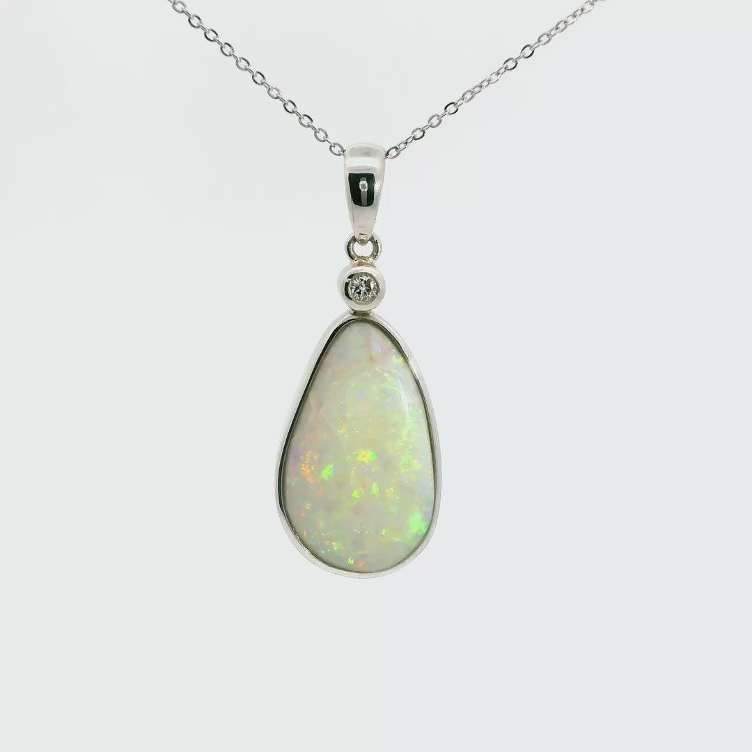 Video of a Light Opal Pendant in Platinum - Multicolour - Australian Opal Cutters and Pearl Divers