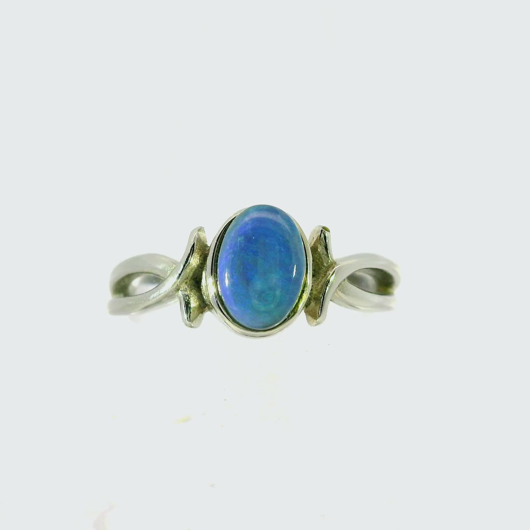Black Opal Ring in Stainless Steel - Green-Blue