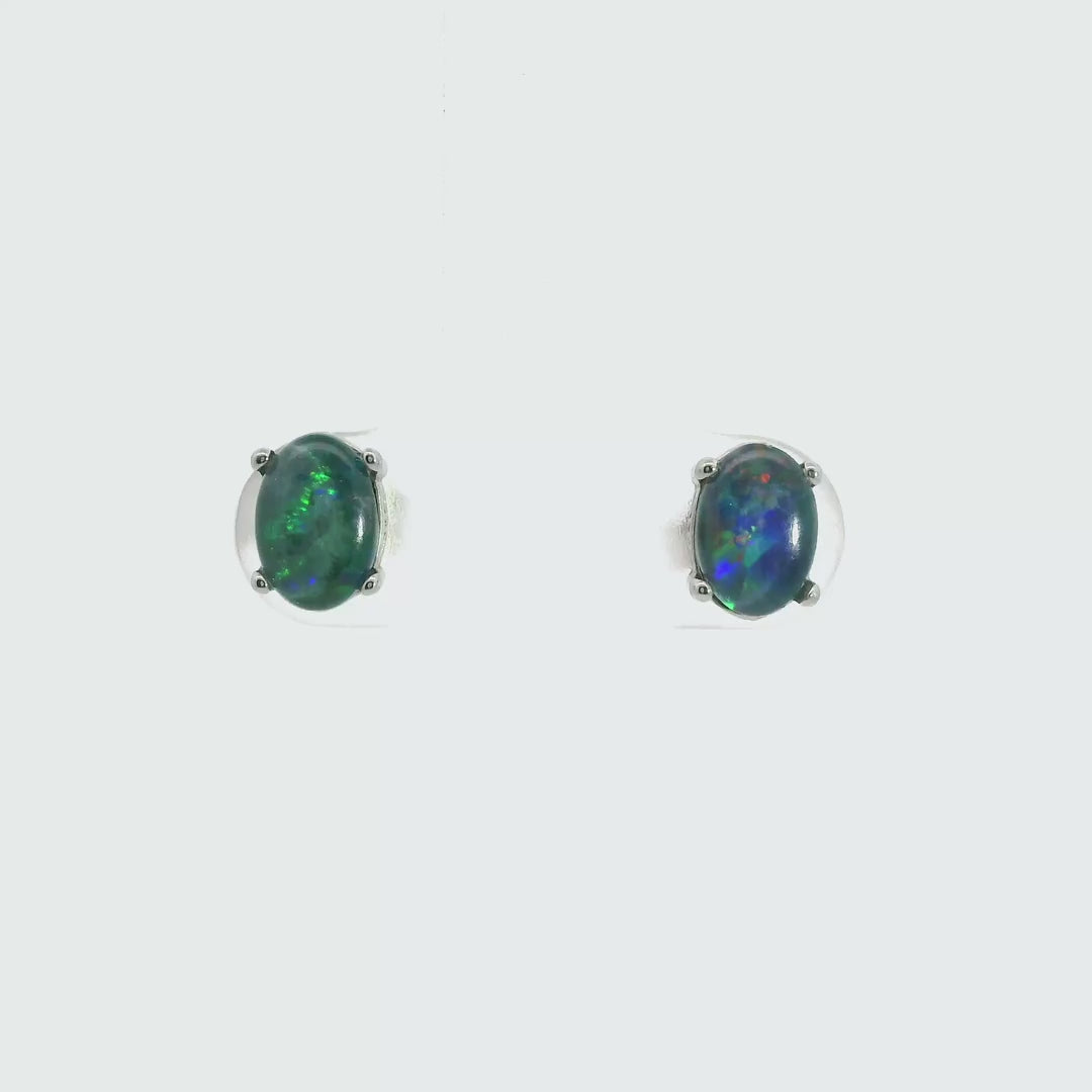 Triplet Opal Earrings in Stainless Steel - Green-Blue