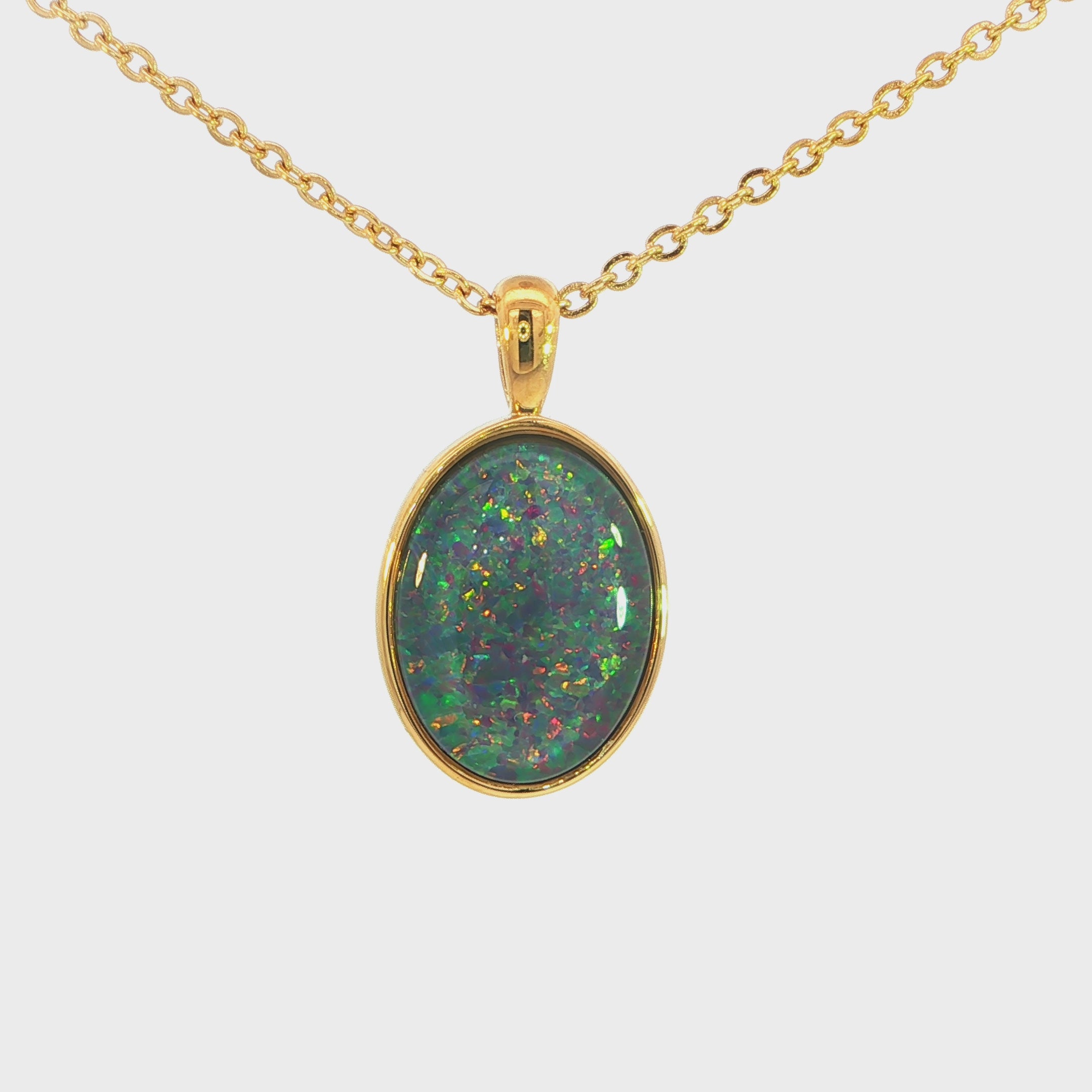 Triplet Opal Pendant set in Gold Plated Stainless Steel - Multicolour