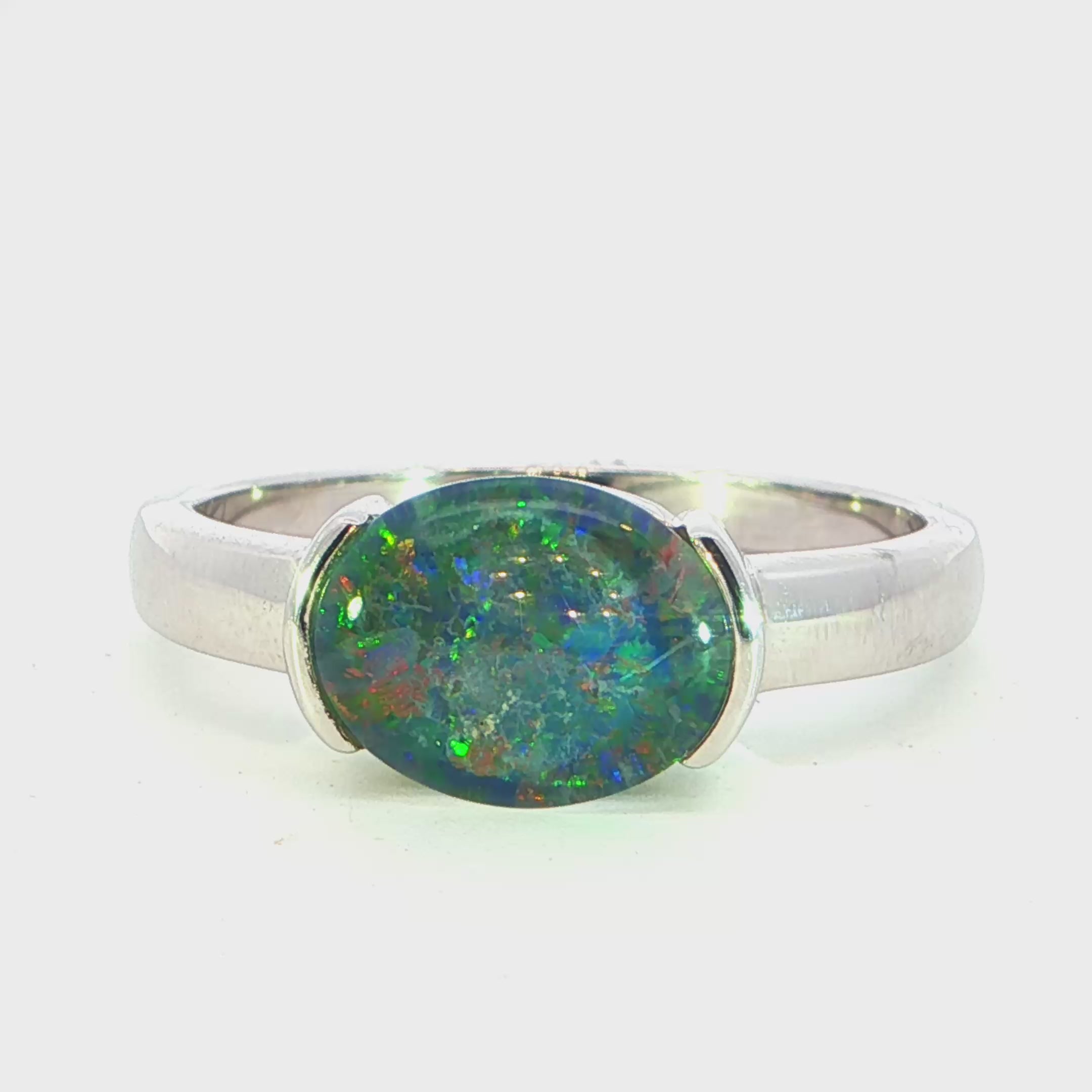 Triplet Opal Ring set in 925 Sterling Silver - Multicolour