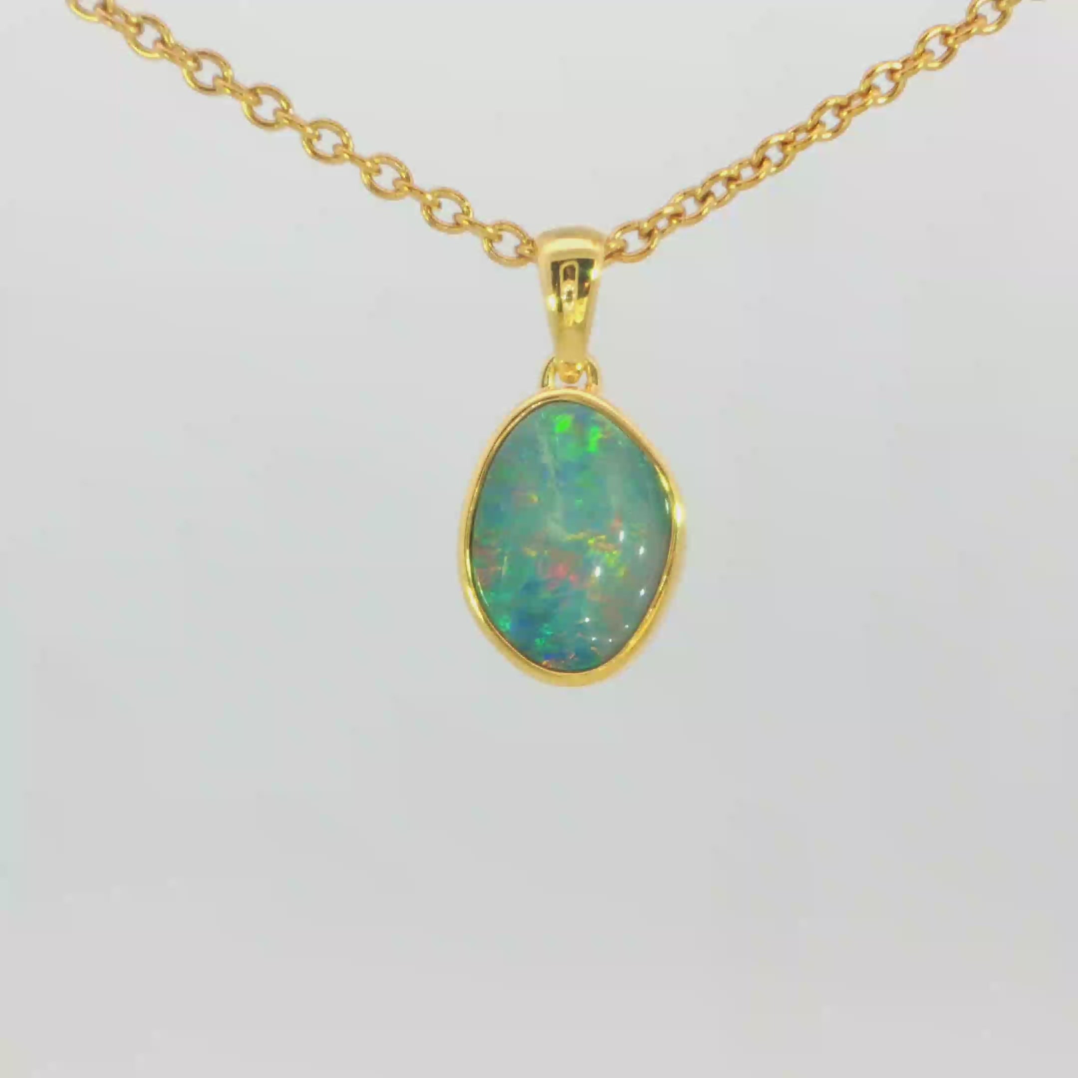 Australian Doublet Opal Pendant in Gold Plated Sterling Silver - Multicolour