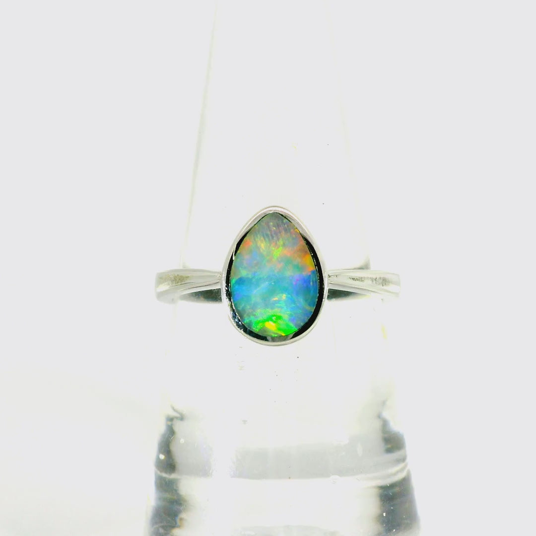 Doublet Opal Ring in 925 Sterling Silver - Multicolour