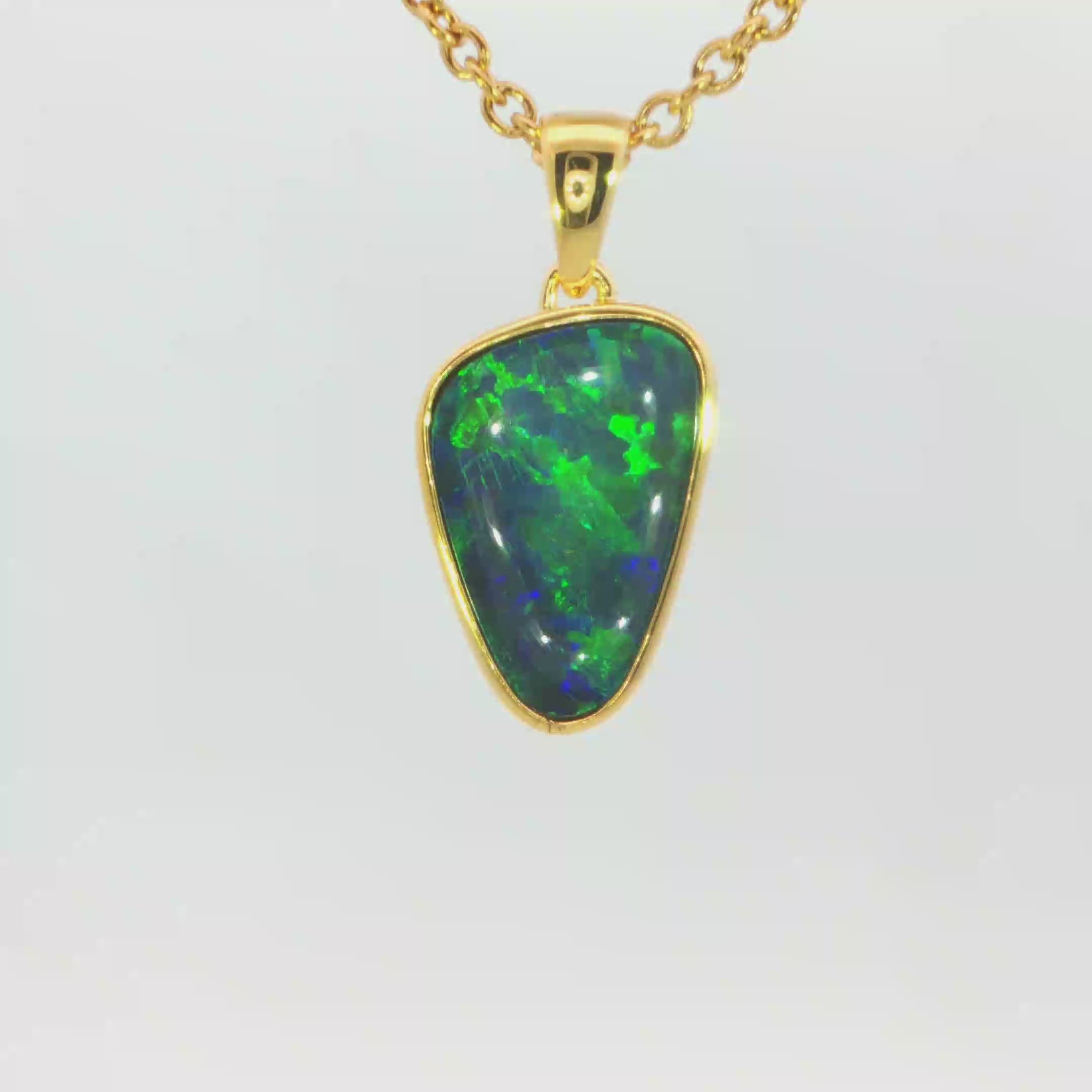 Australian Doublet Opal Pendant in Gold Plated Sterling Silver - Green-Blue