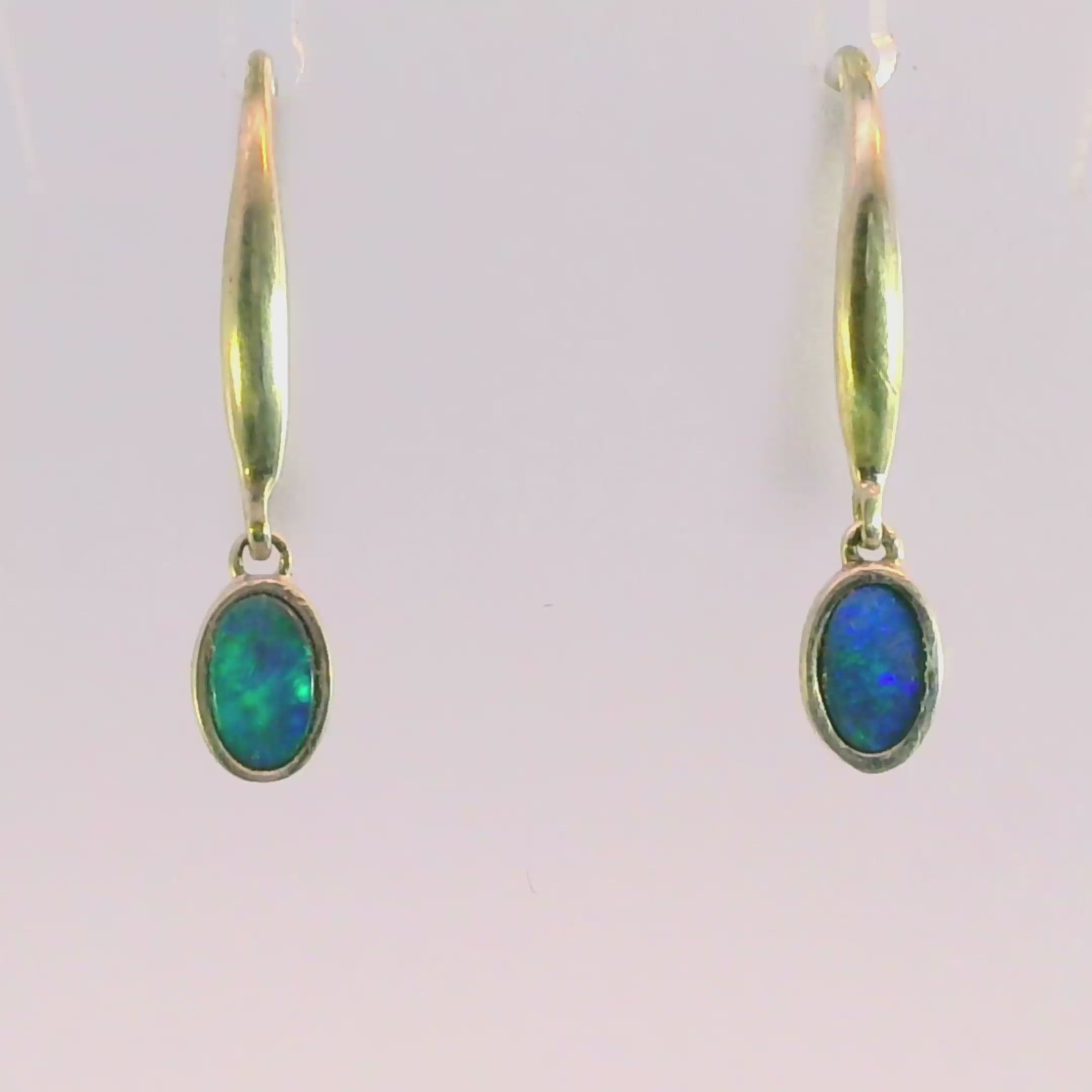 Silver Dangle Earrings with Oval Cabochon Opal