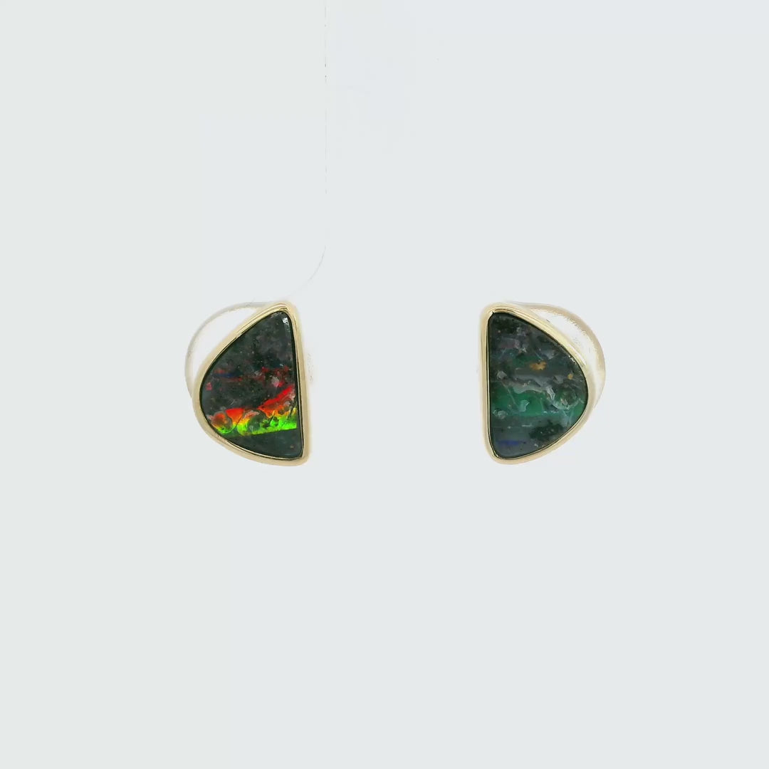 Boulder Opal Earrings in 14K Yellow Gold - Multicolour