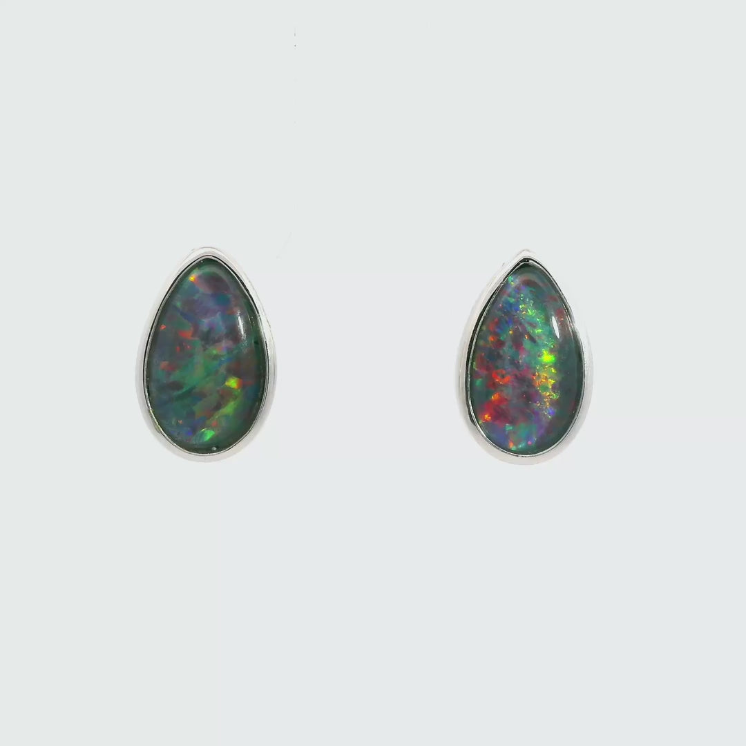 Triplet Opal Earrings in 925 Sterling Silver - Multicolour