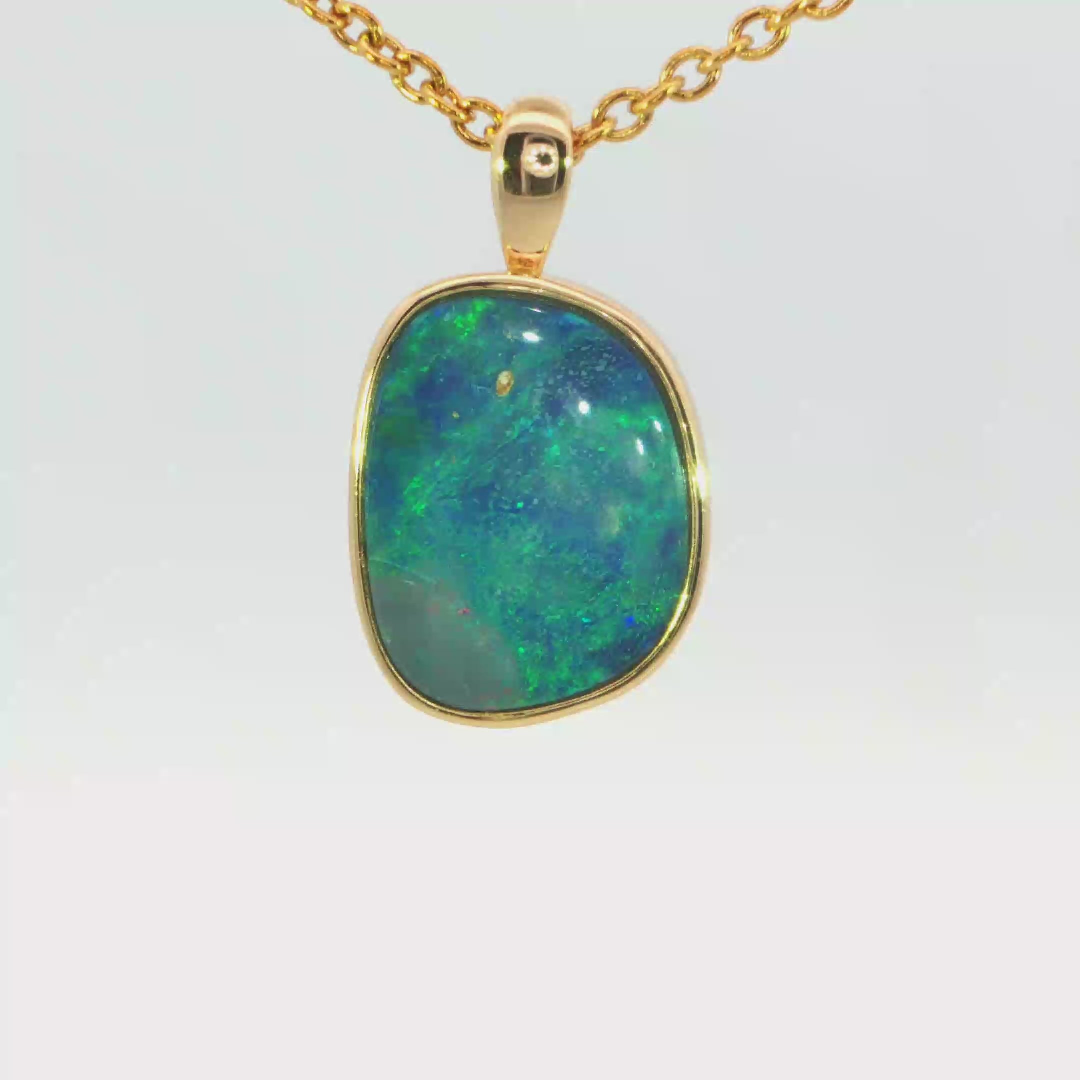 Australian Doublet Opal Pendant in Gold Plated Sterling Silver - Blue-Green