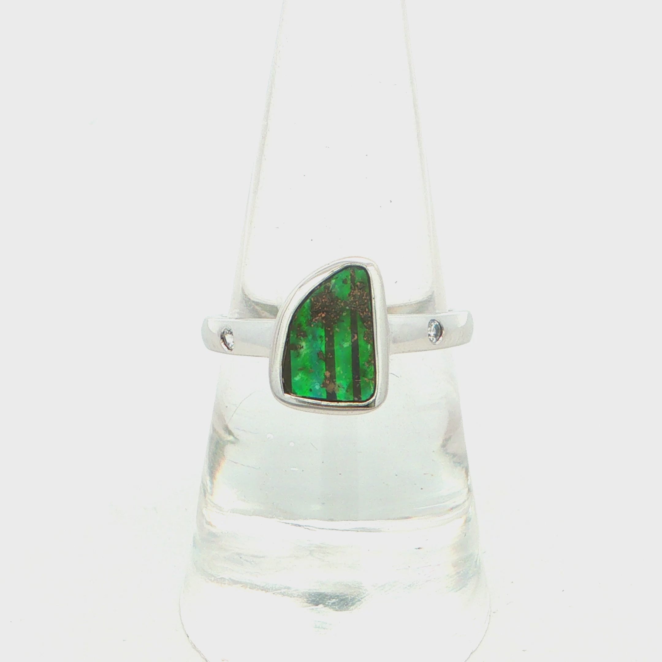 Boulder Opal Ring set in 925 Sterling Silver - Green-Blue
