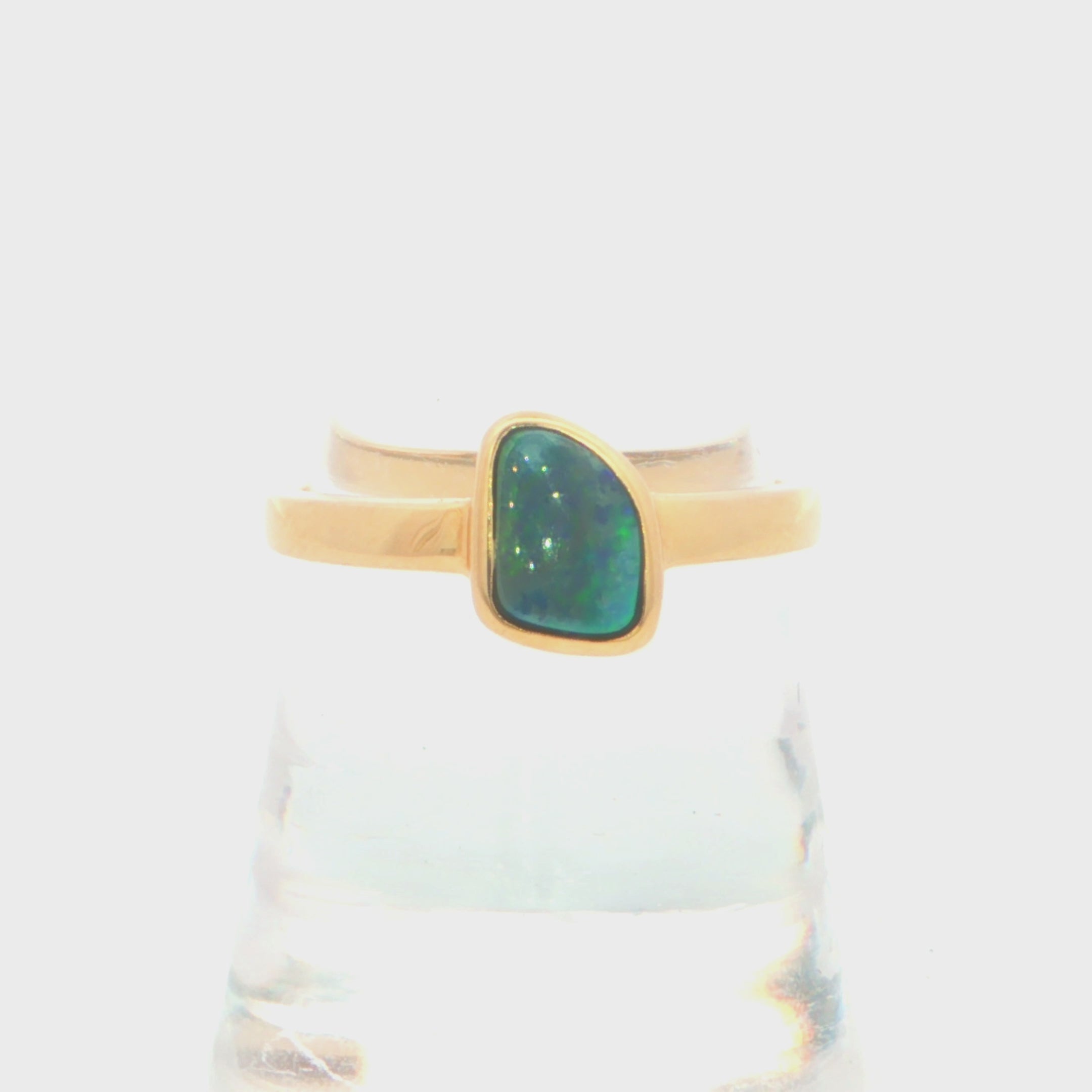 Australian Black Opal Ring set in 14K Yellow Gold
