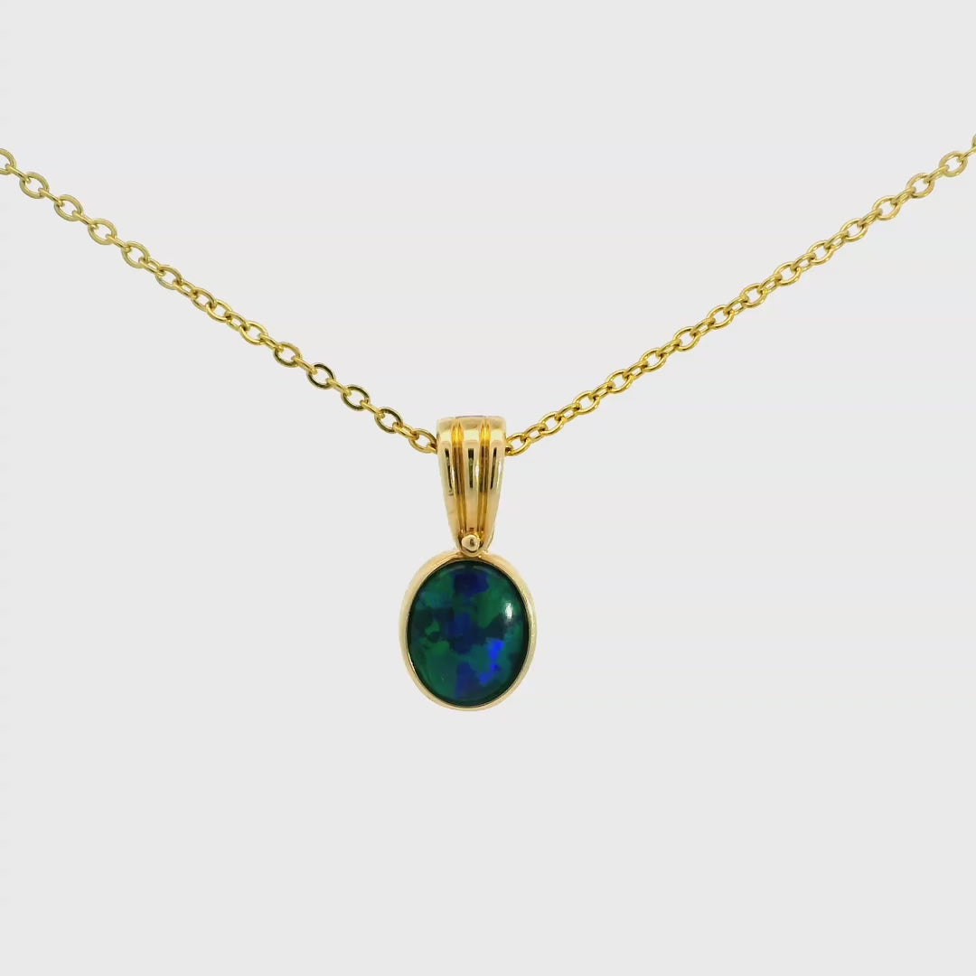Triplet Opal Pendant in 14K Yellow Gold - Multicolour