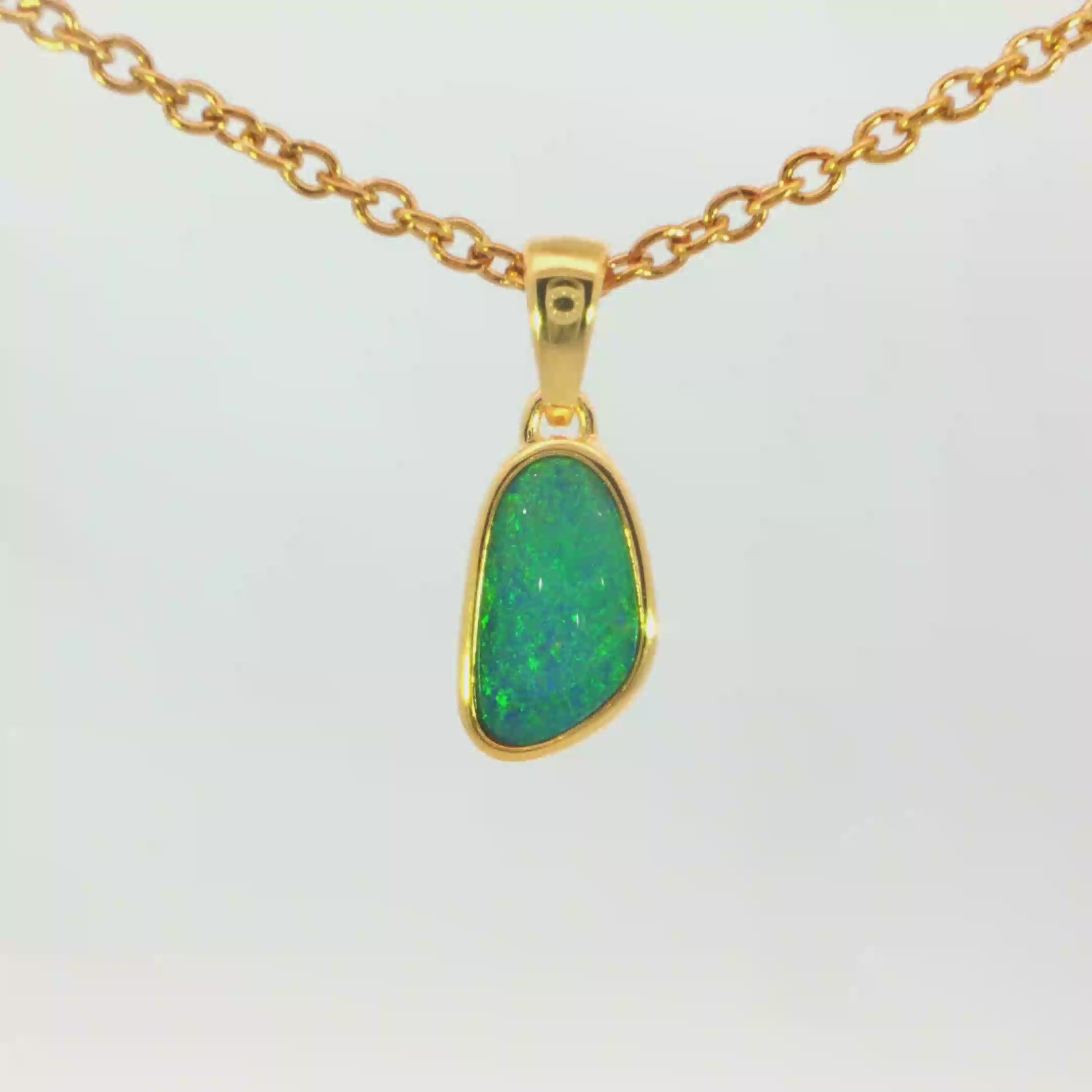 Australian Doublet Opal Pendant in Gold Plated Sterling Silver - Green-Blue