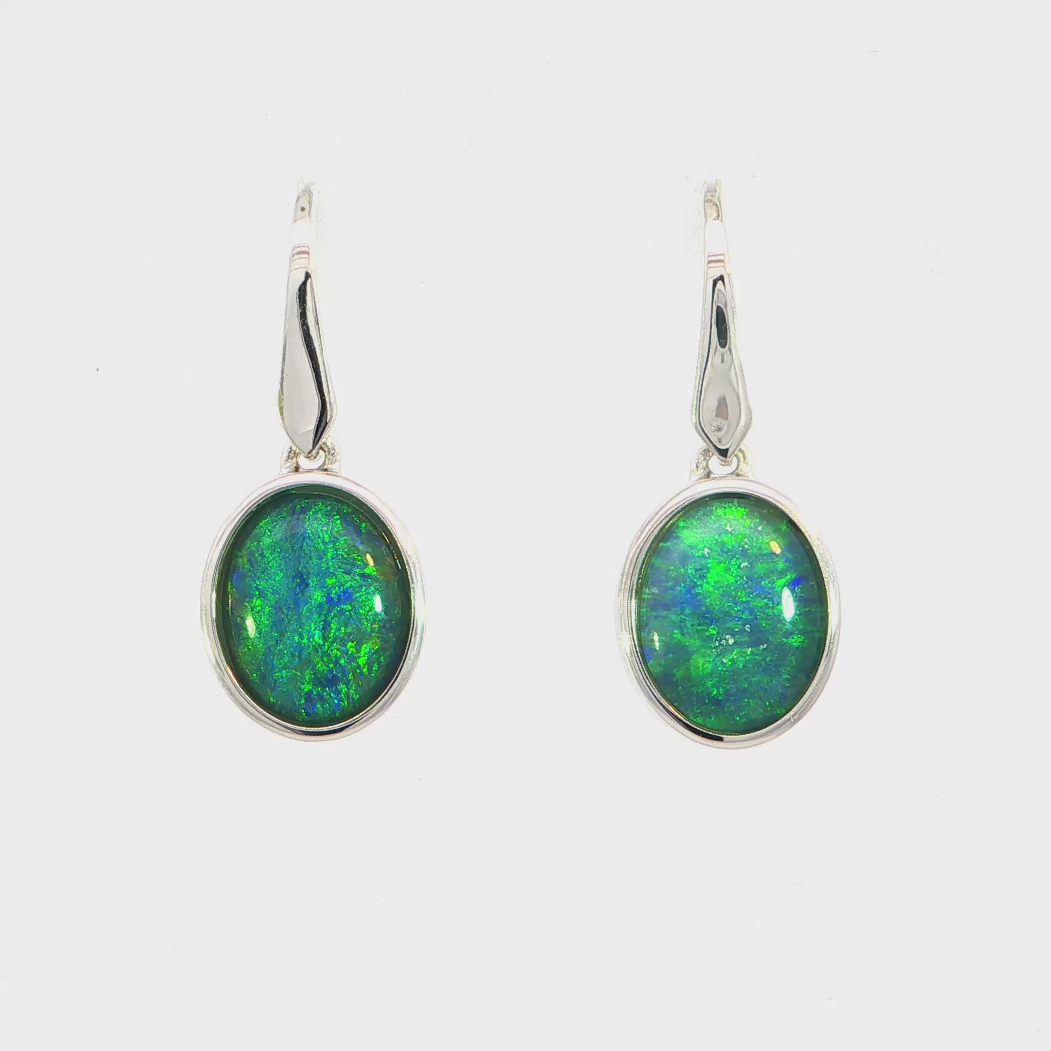 Triplet Opal Earrings in 925 Sterling Silver - Green and Blue