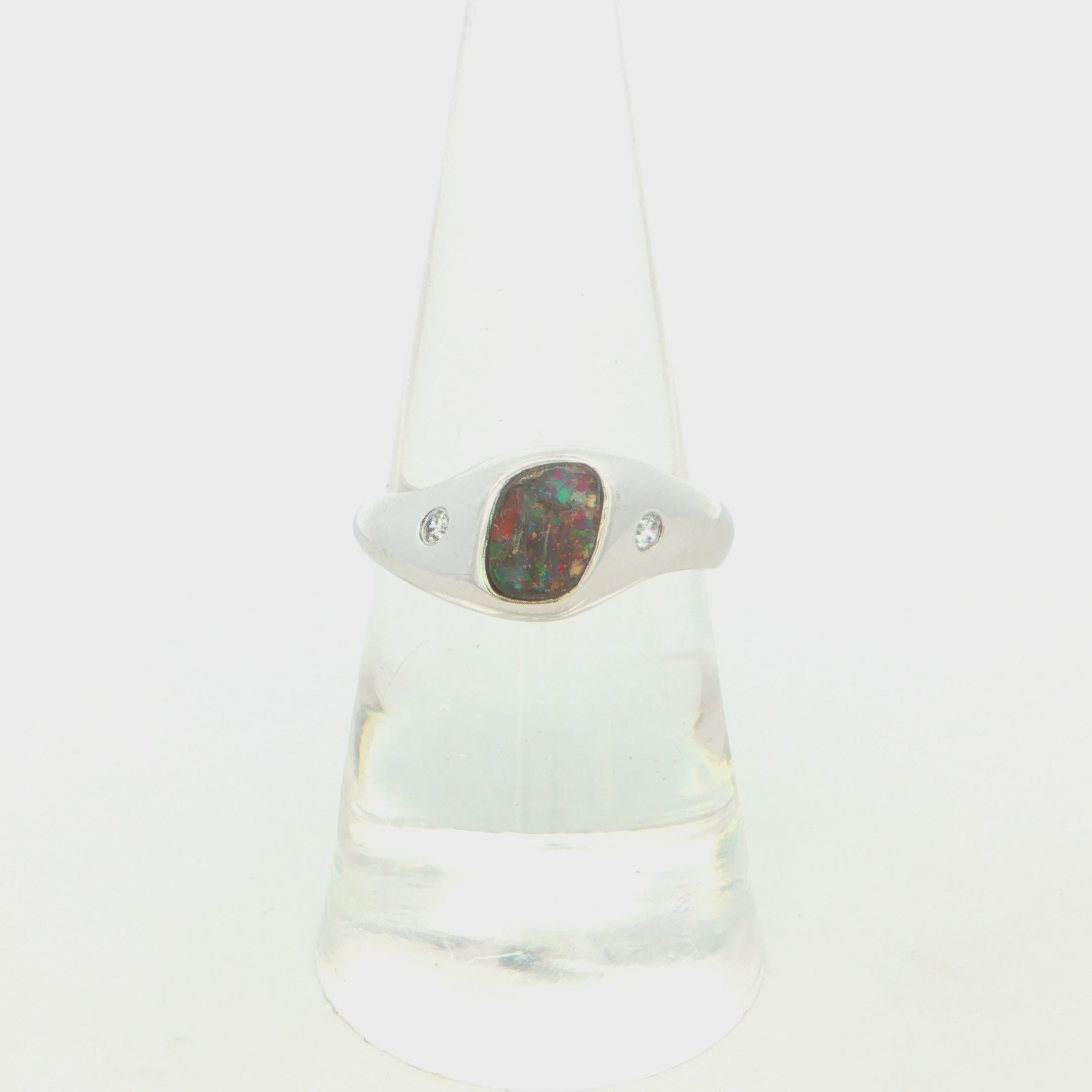 Freeform Boulder Opal Ring set in 925 Sterling Silver - Multicolour