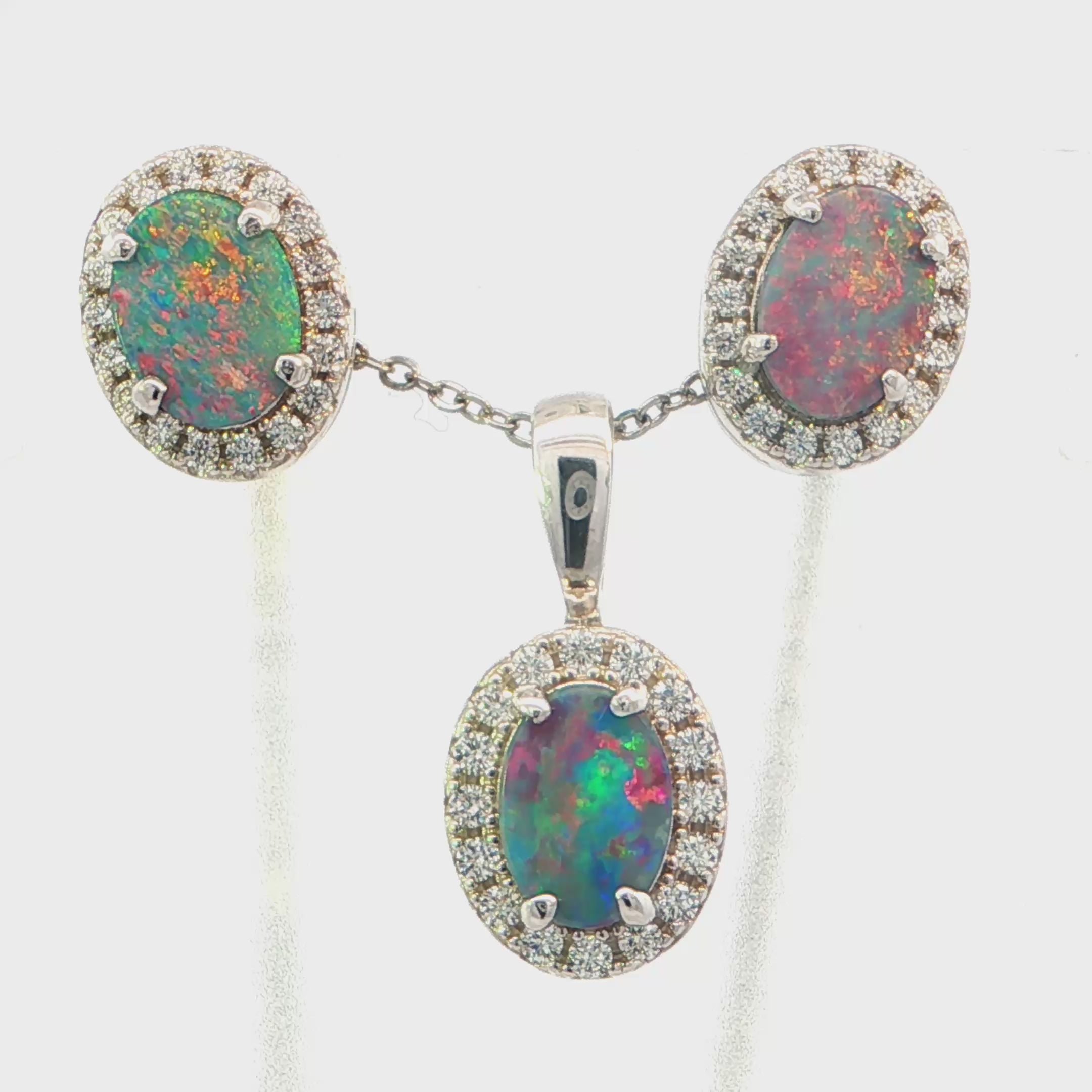 Doublet Opal Pendant and Earrings Combo Set in 925 Sterling Silver - Multicolour