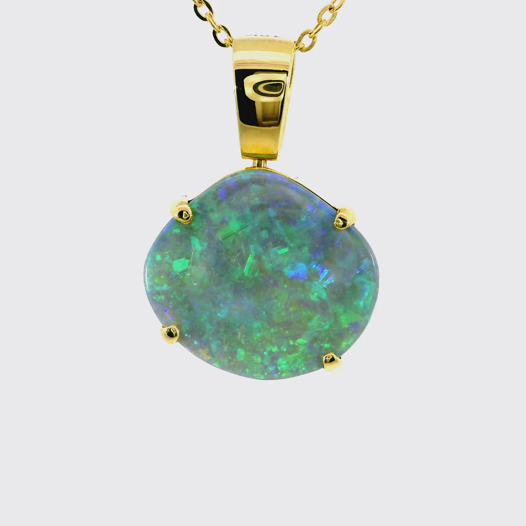Black Opal Pendant in 18K Yellow Gold - Green-Blue