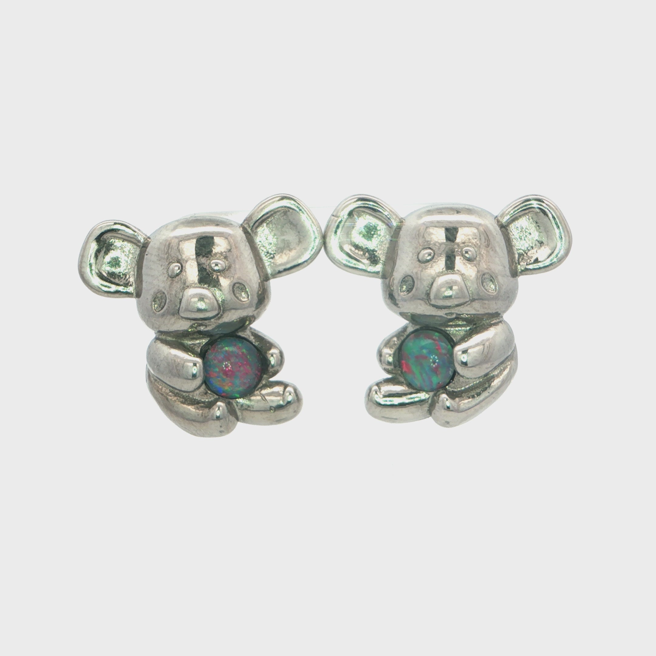 Triplet Opal Koala Earrings in Stainless Steel - Multicolour