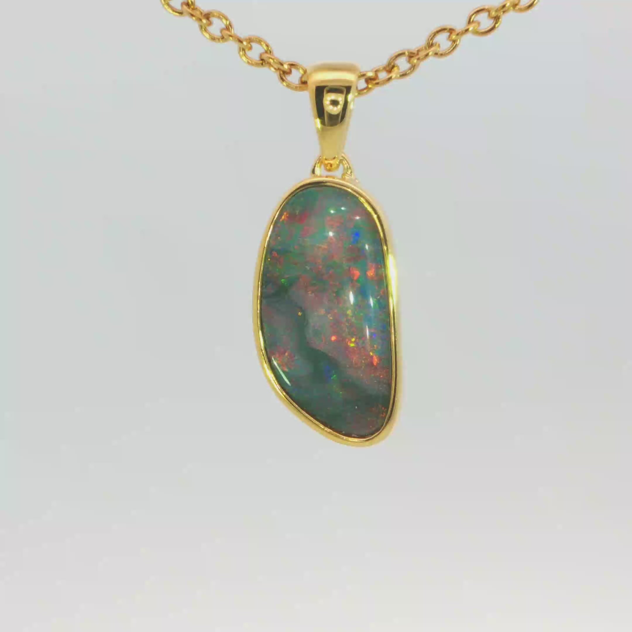 Australian Doublet Opal Pendant in Gold Plated Sterling Silver - Multicolour
