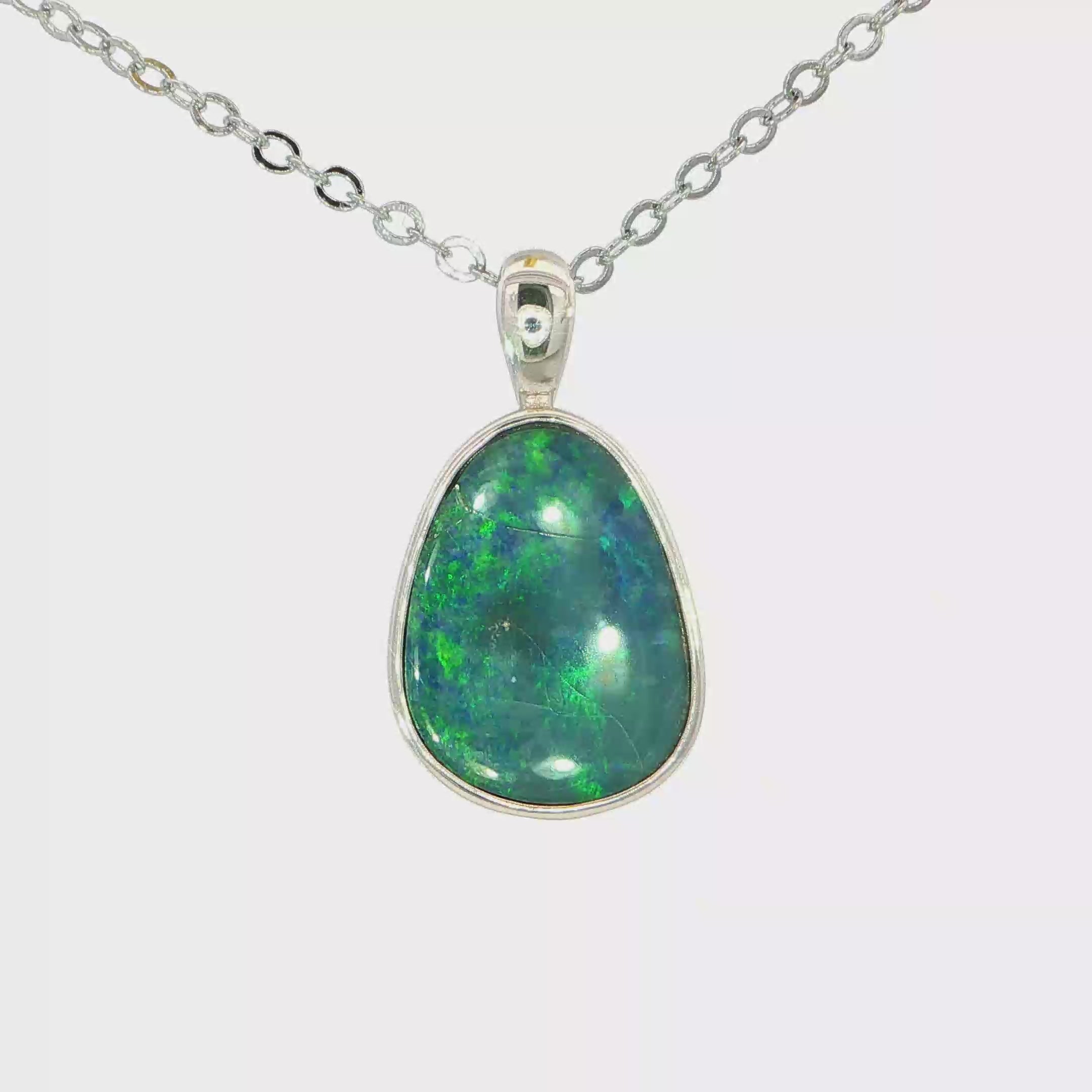 Australian Doublet Opal Pendant set in 925 Sterling Silver - Green-Blue