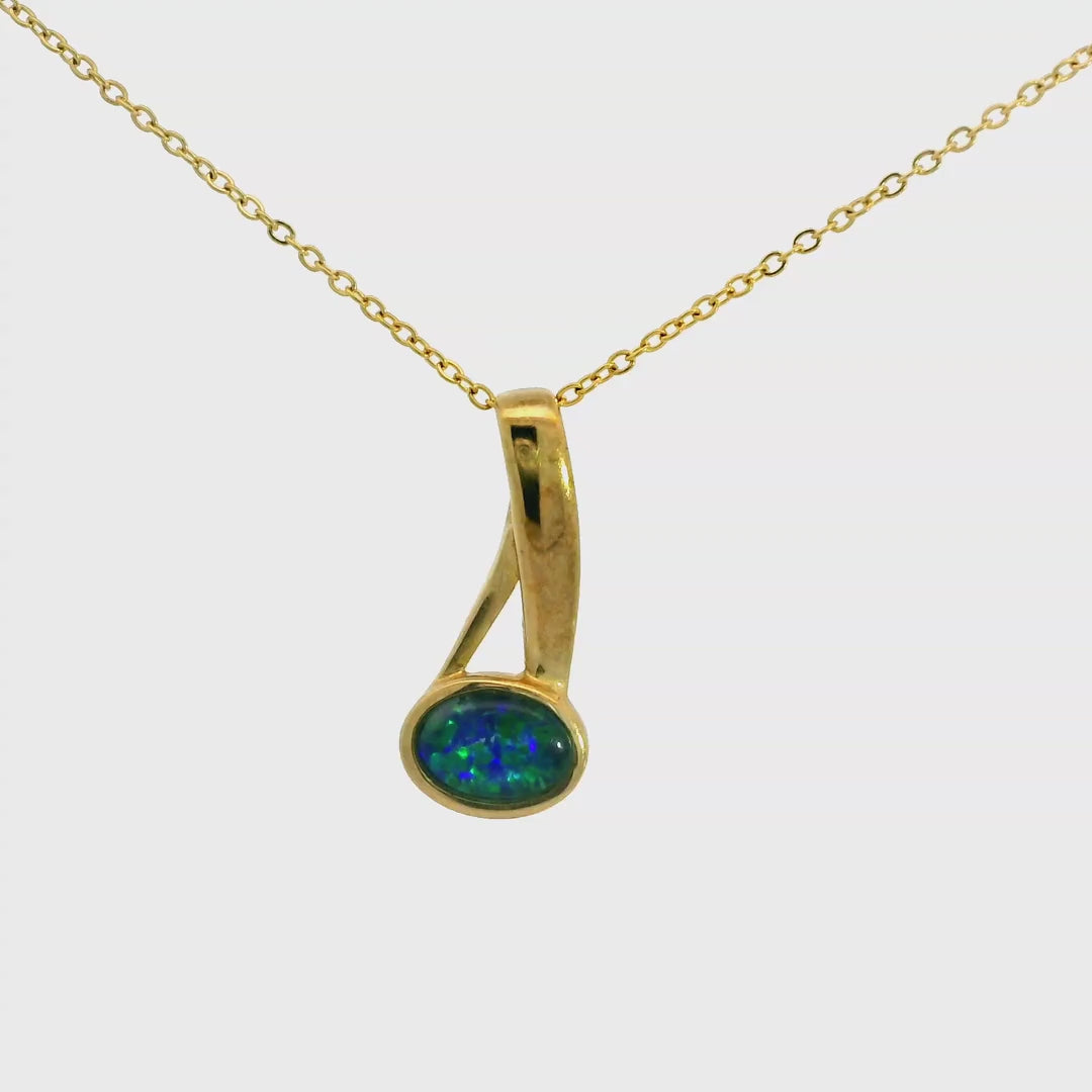 Triplet Opal Pendant in 9K Yellow Gold - Green-Blue