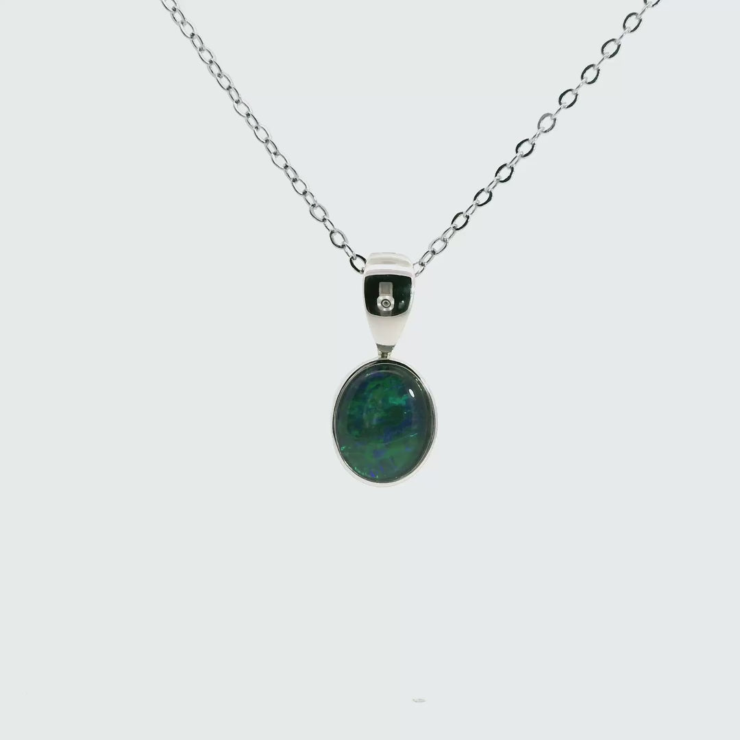 Triplet Opal Pendant in 9K White Gold - Green-Blue