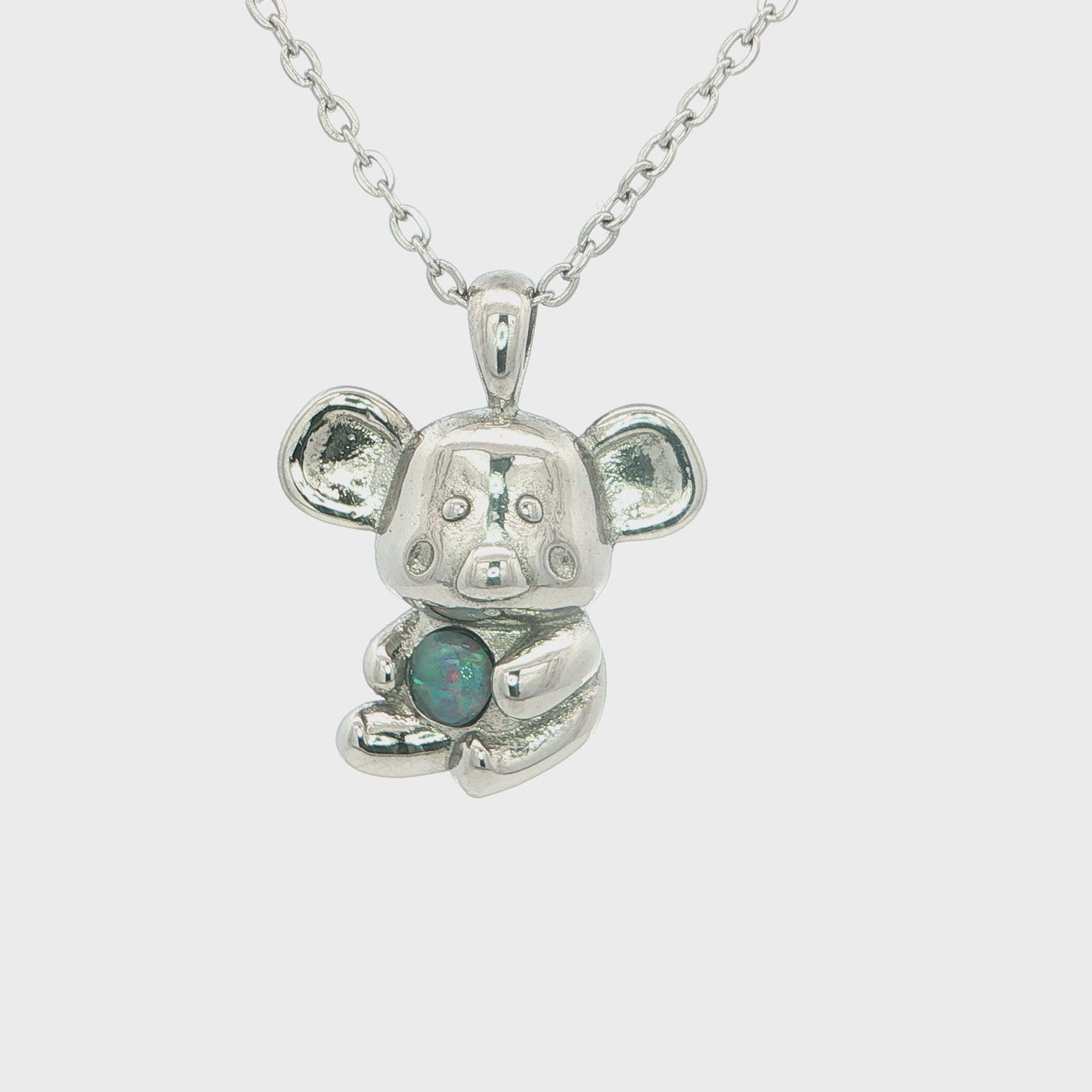 Triplet Opal Koala Pendant set in Stainless Steel