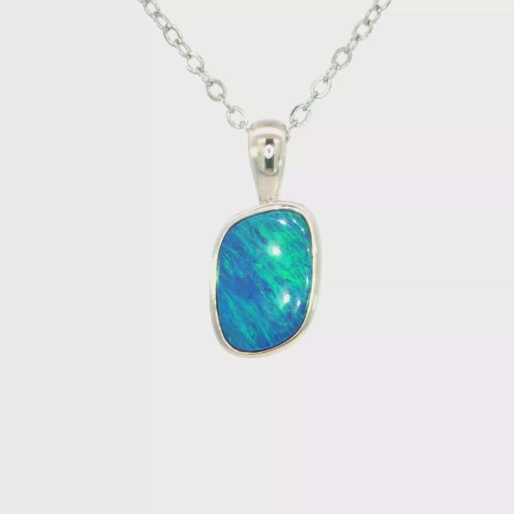 Australian Doublet Opal Pendant set in 925 Sterling Silver - Blue-Green