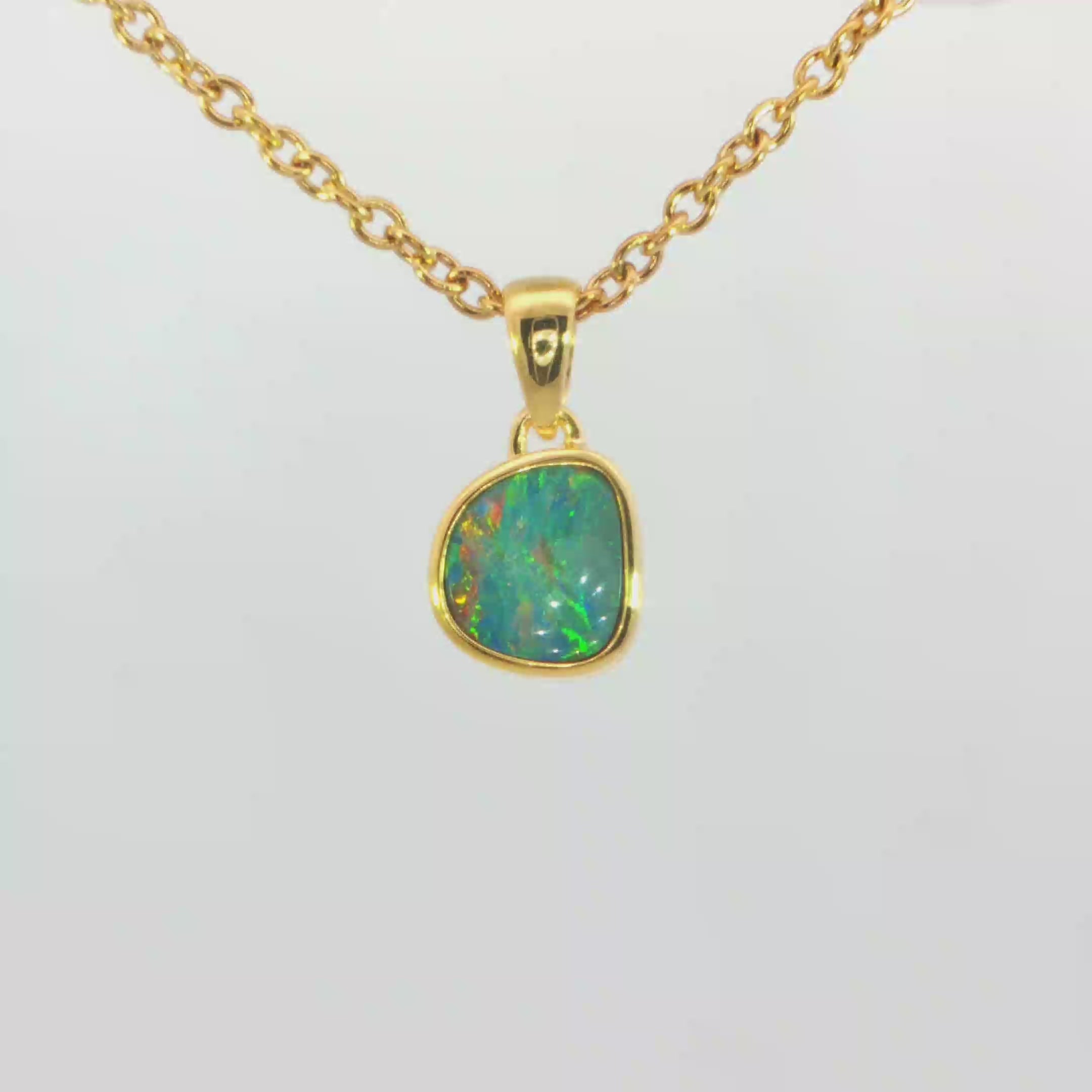 Australian Doublet Opal Pendant in Gold Plated Sterling Silver - Multicolour