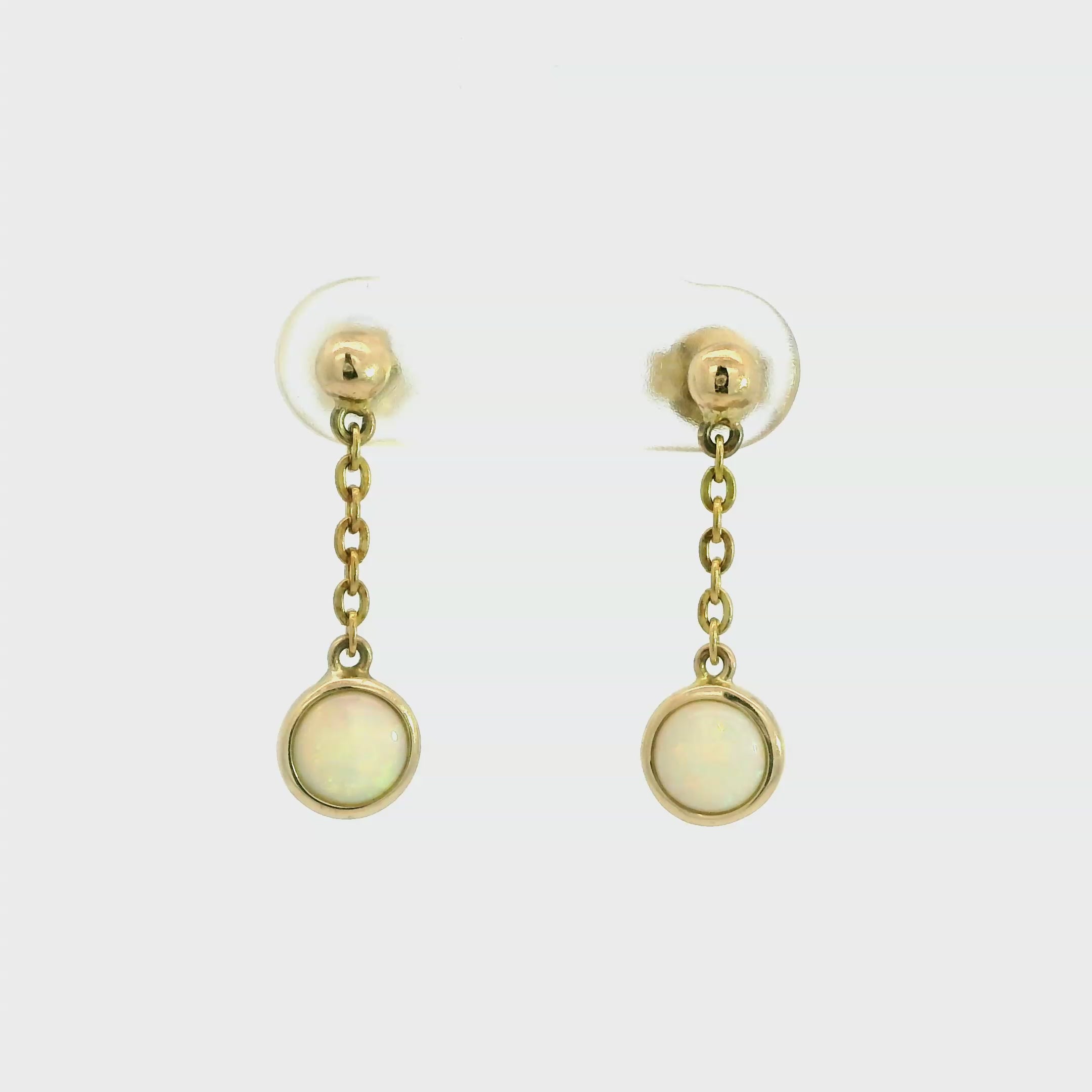 Light Opal Earrings in 14K Yellow Gold - Multicolour
