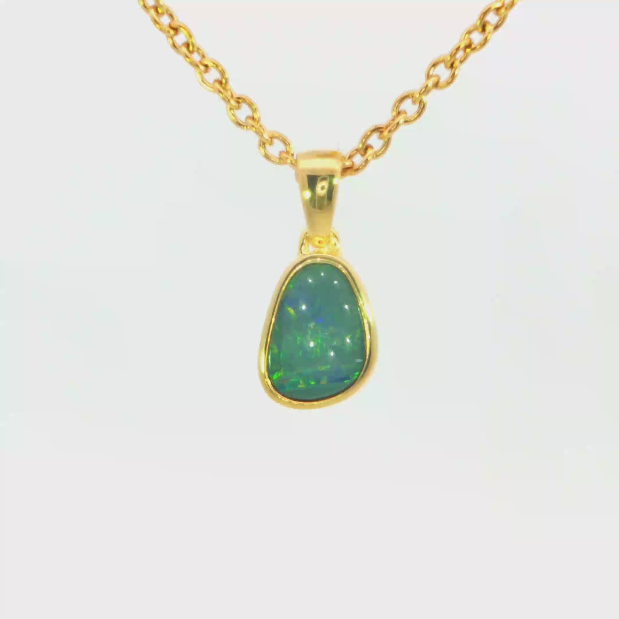 Australian Doublet Opal Pendant in Gold Plated Sterling Silver - Multicolour