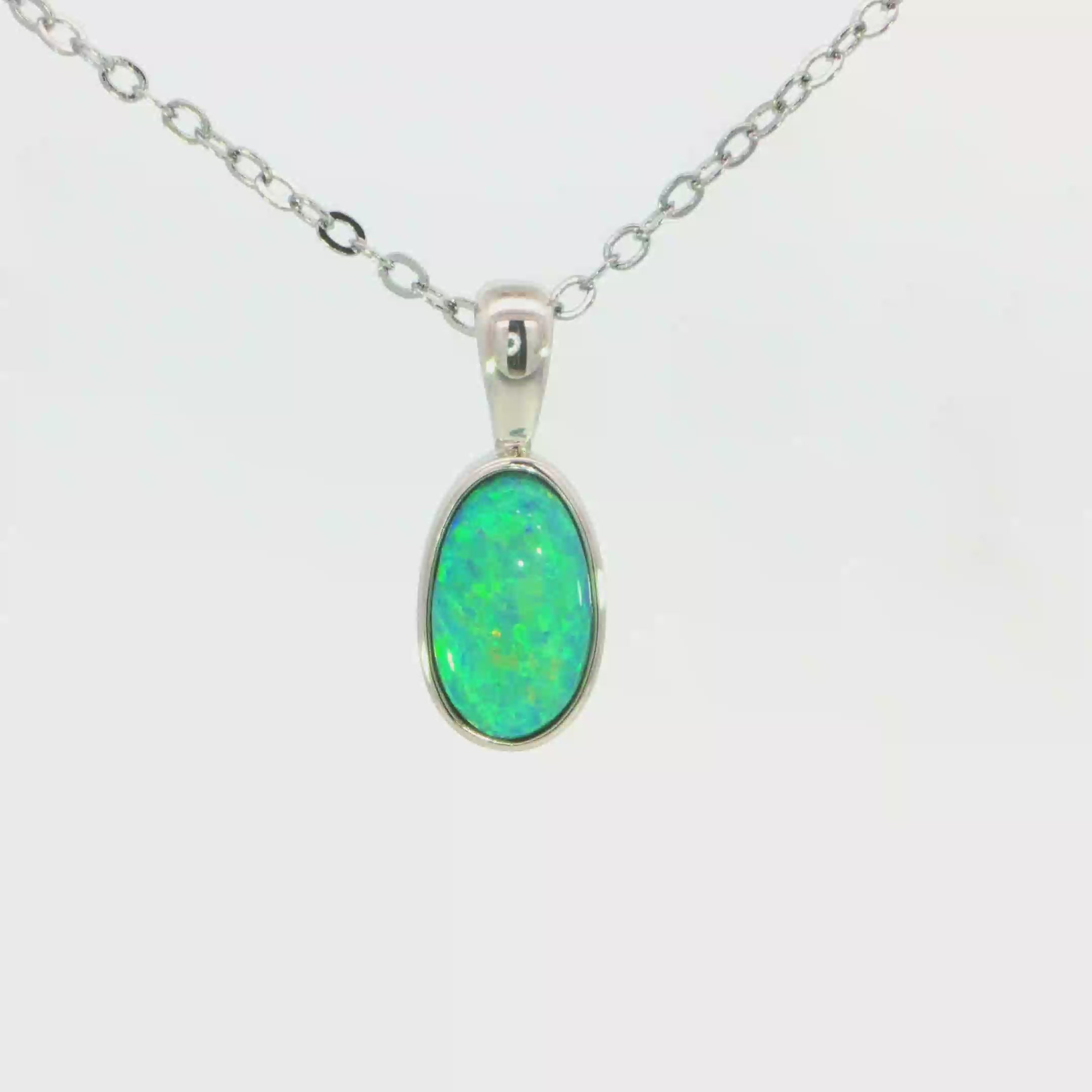 Australian Doublet Opal Pendant set in 925 Sterling Silver - Green-Blue