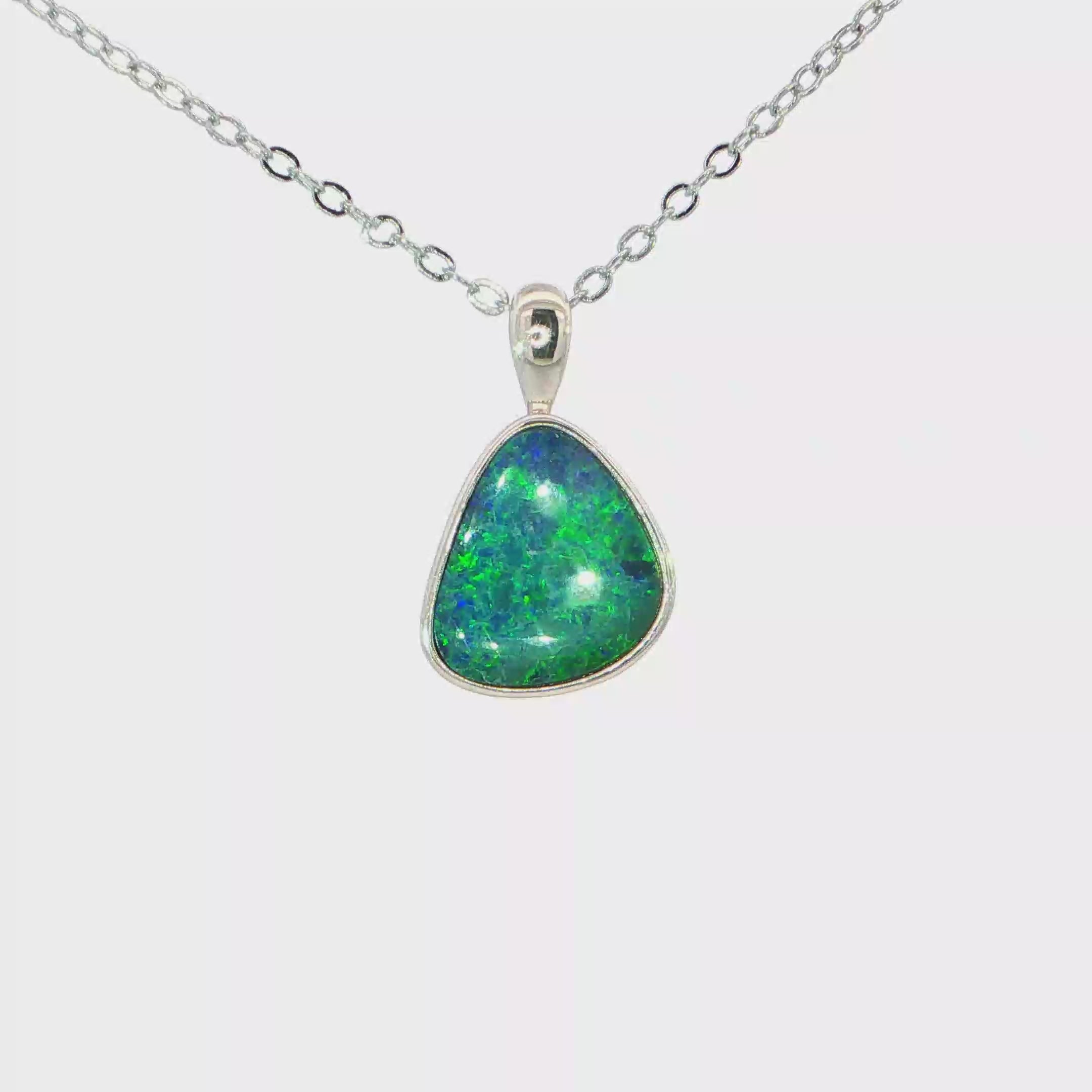 Australian Doublet Opal Pendant set in 925 Sterling Silver - Green-Blue
