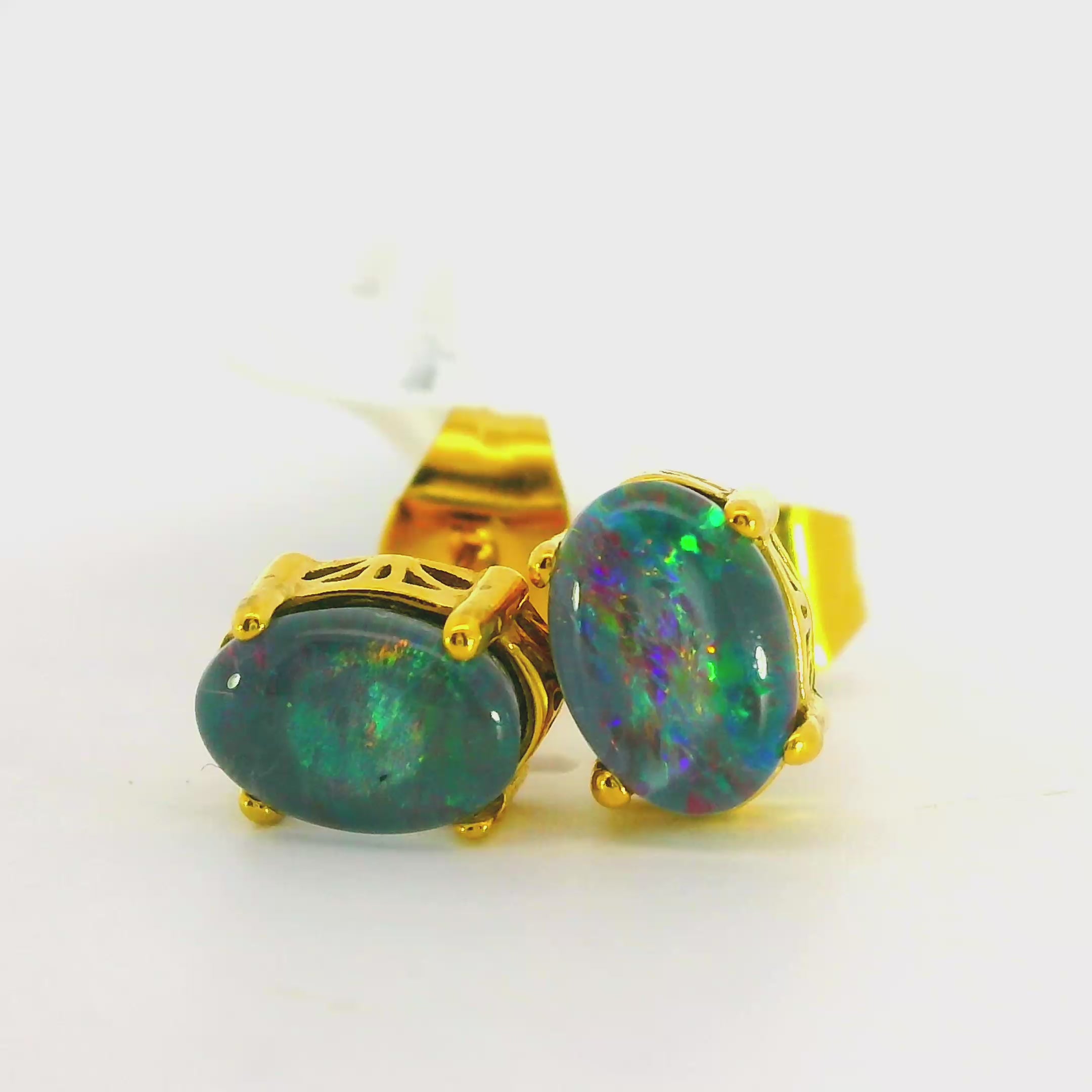Triplet Opal Earring set in Gold Plated Stainless Steel - Multicolour